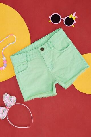 green solid knee length mid rise casual girls regular fit shorts