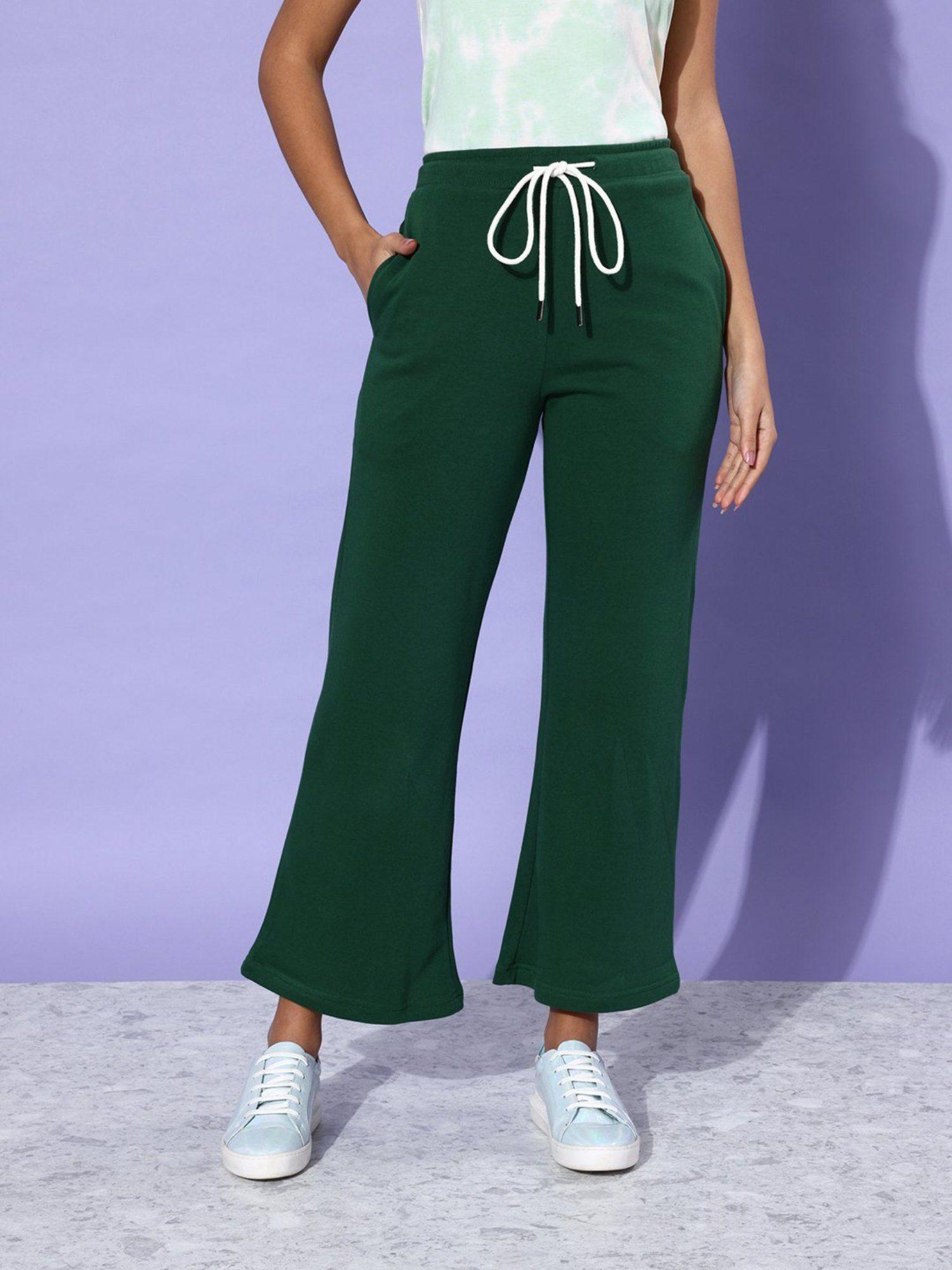 green solid korean pant