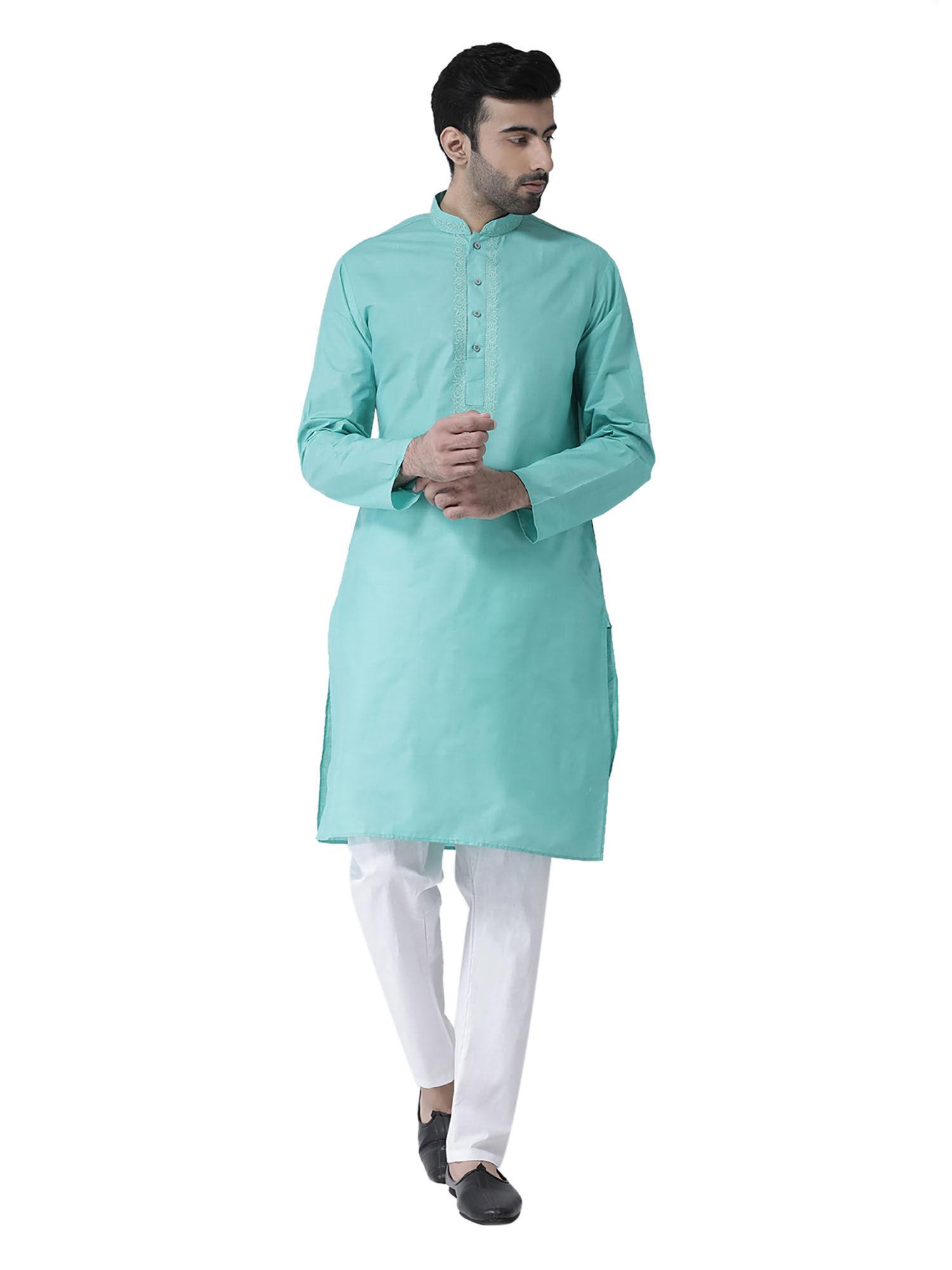 green solid kurta (set of 2)