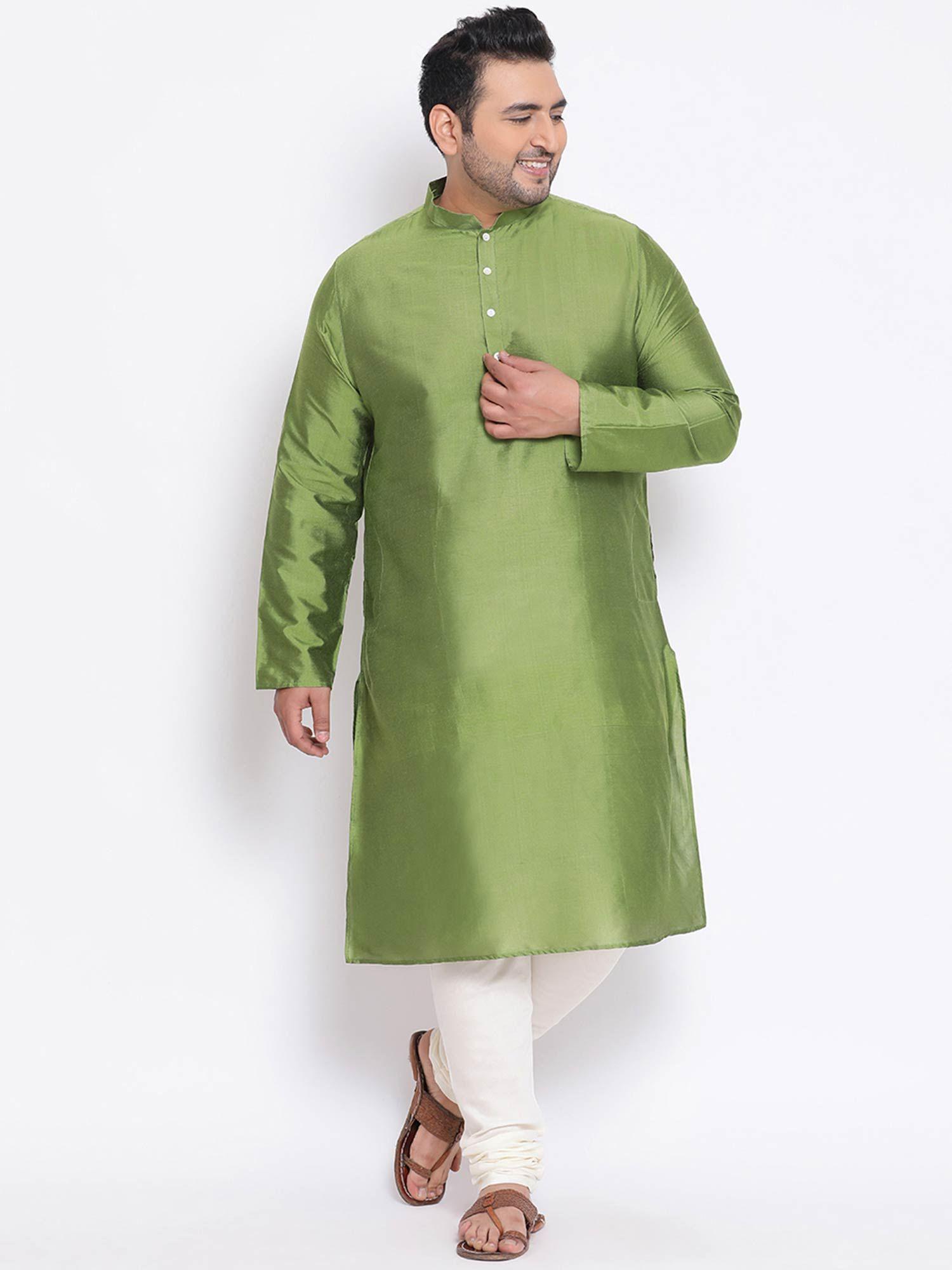 green solid kurta and churidar (set of 2)