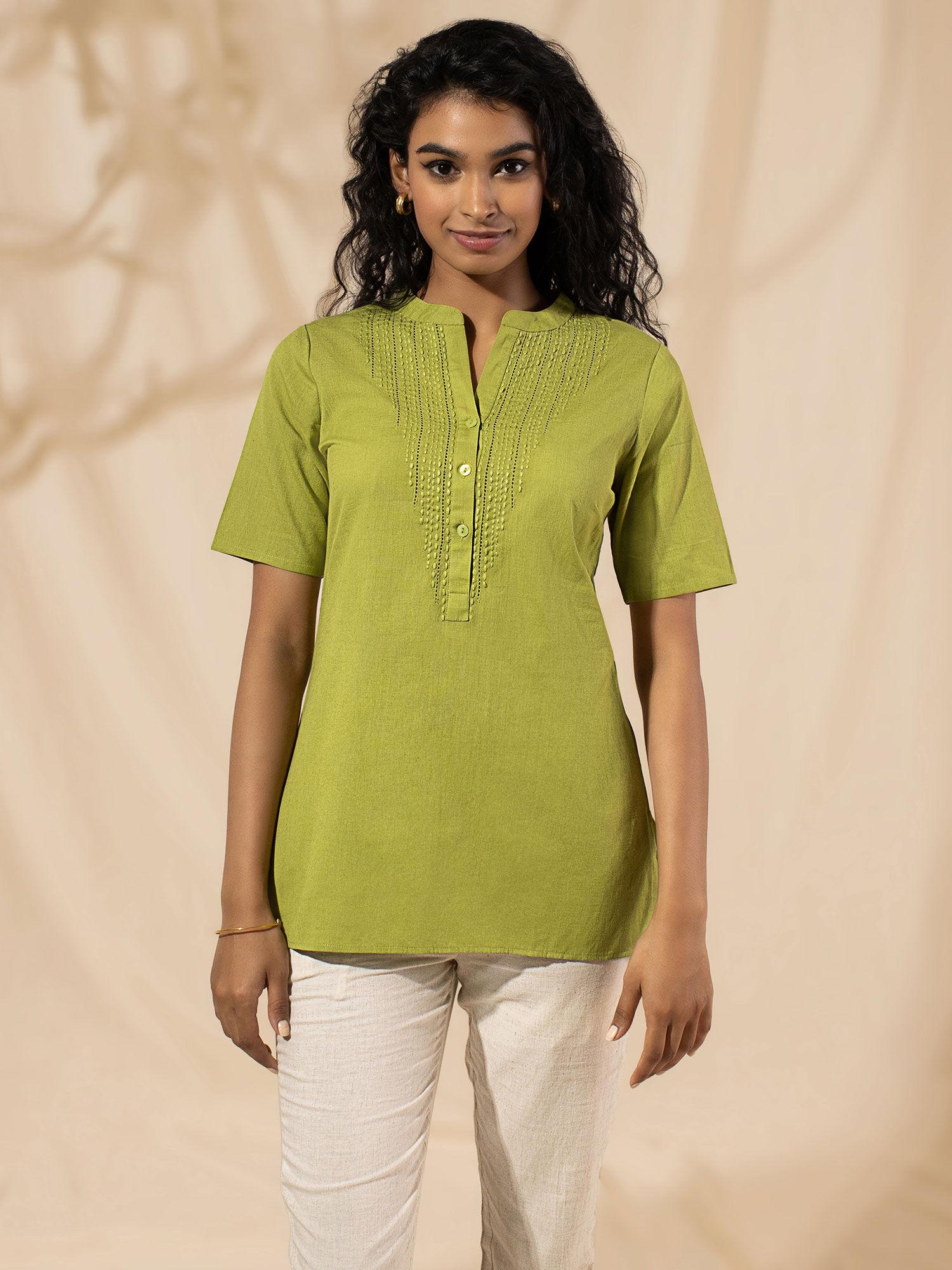 green solid kurta liktop15