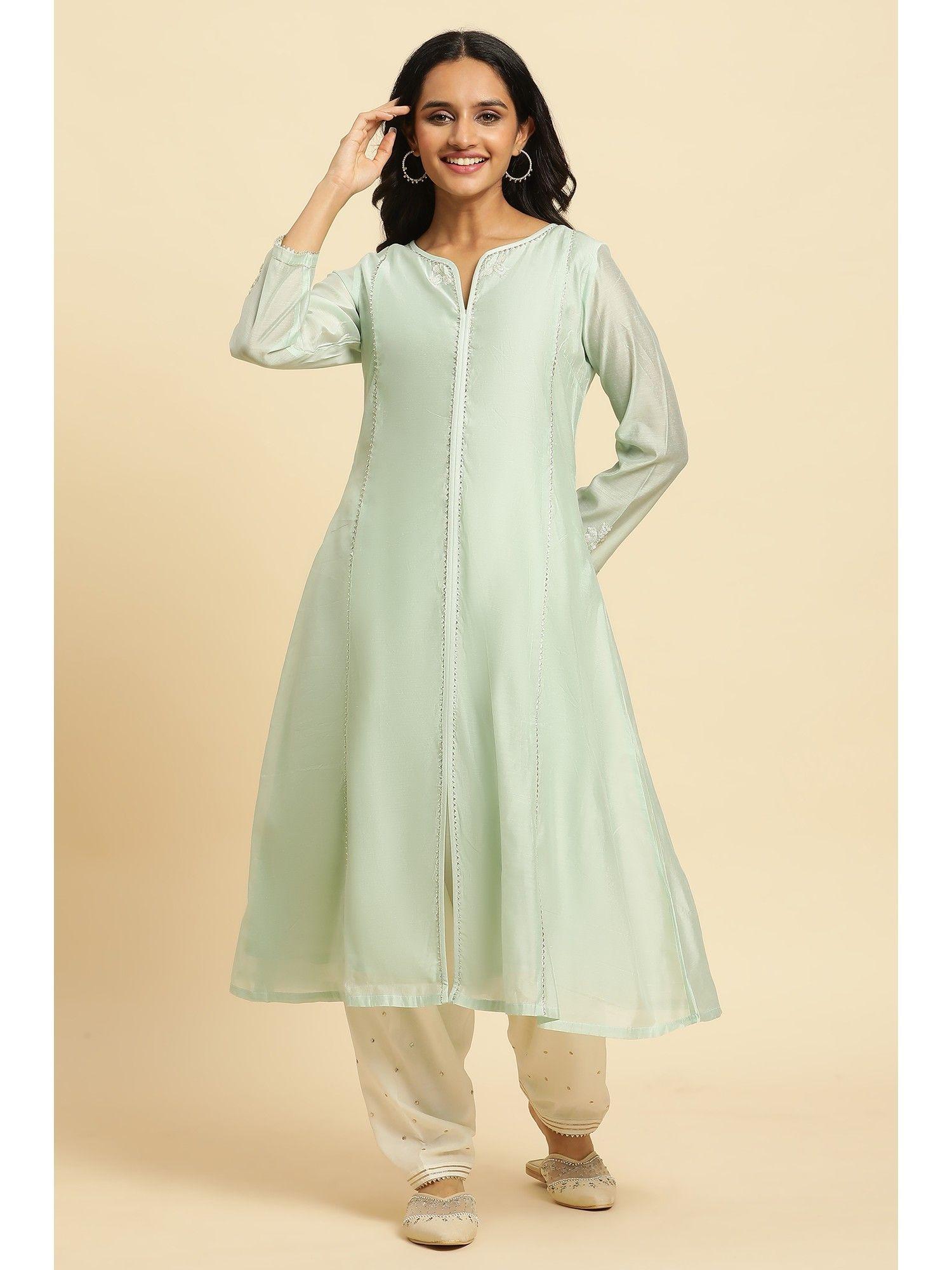 green solid kurta