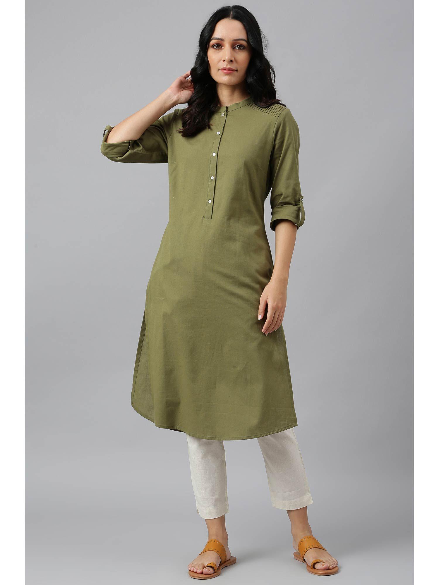 green solid kurta