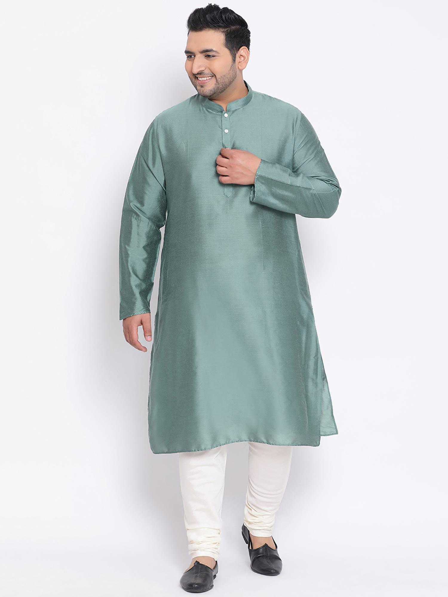 green solid kurta