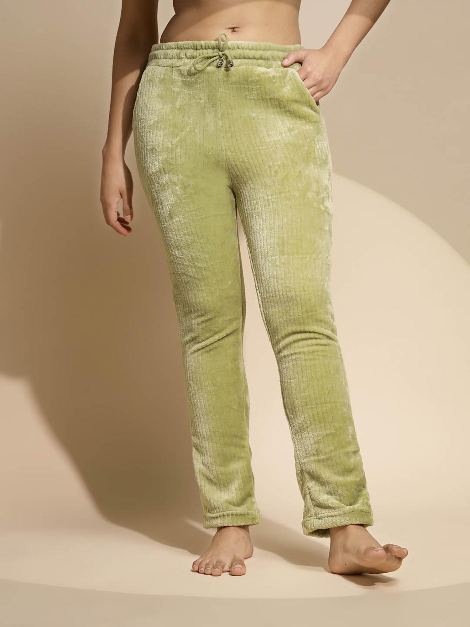 green solid low waist cotton pyjama