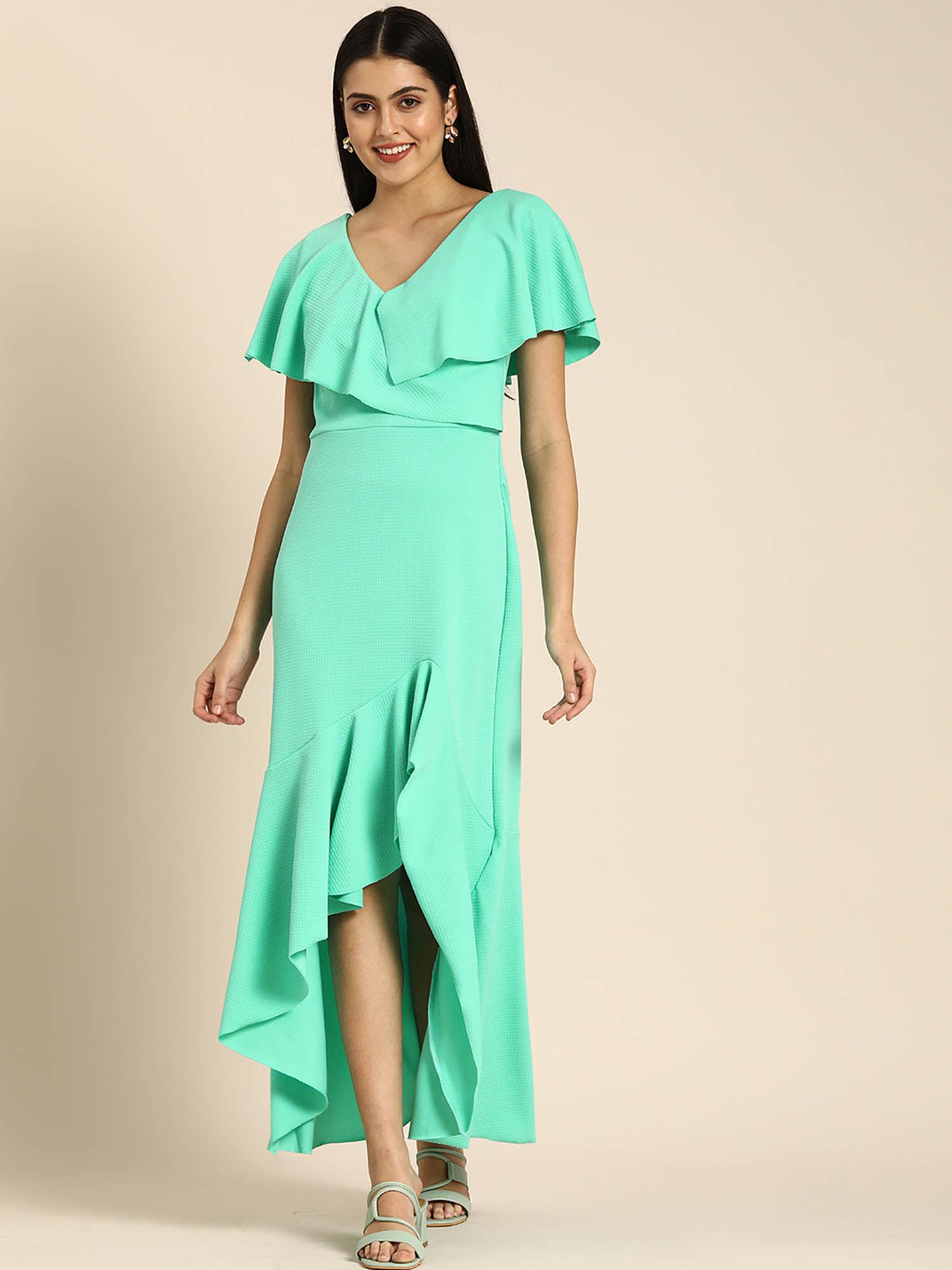 green solid maxi dress