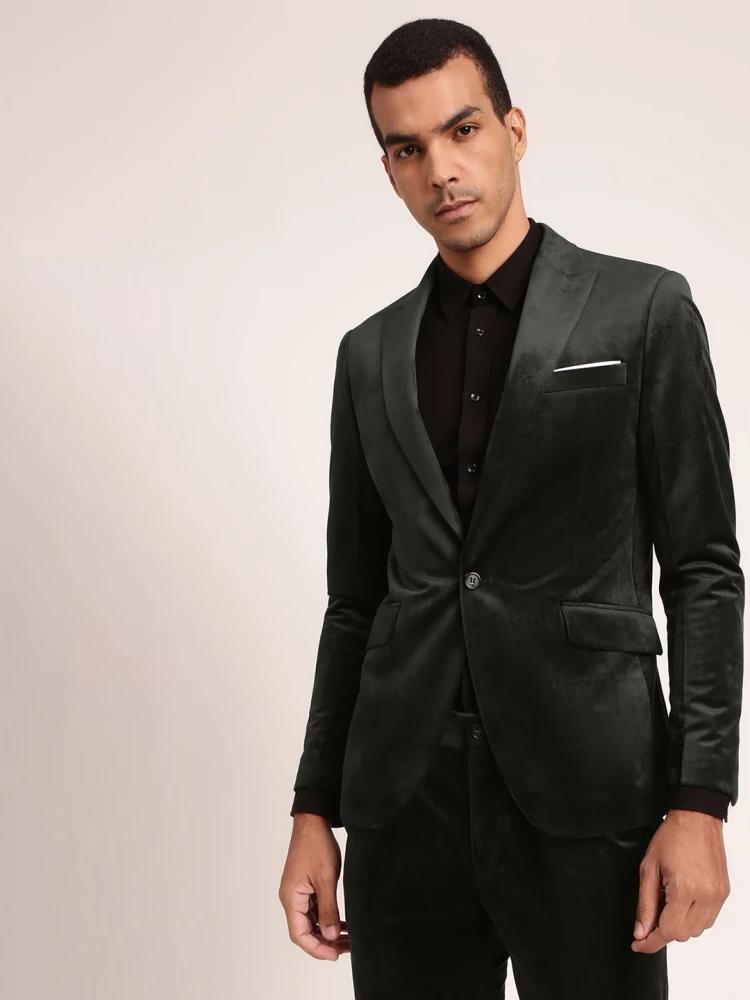 green solid notched lapel blazer
