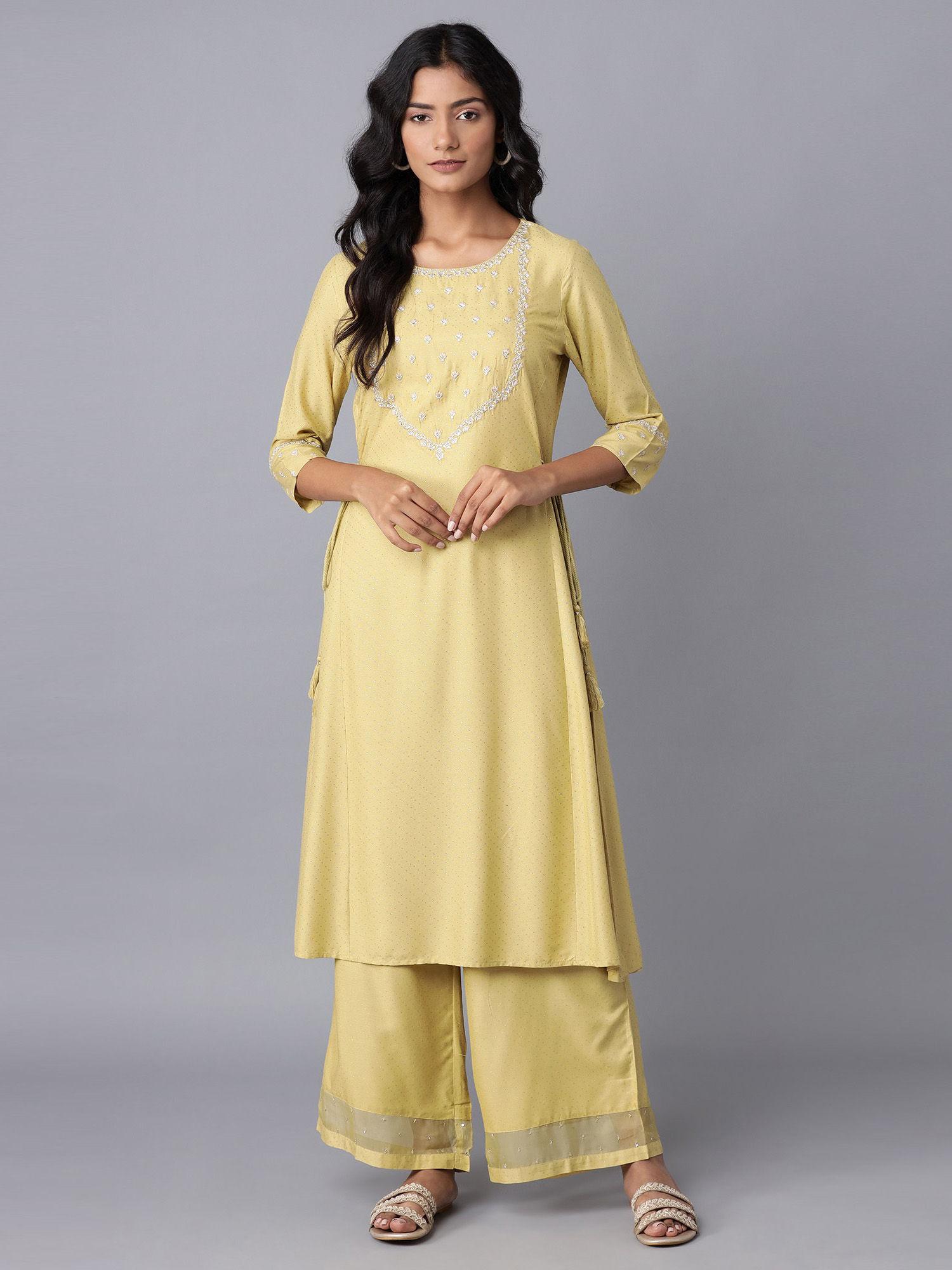 green solid panelled a-line kurta