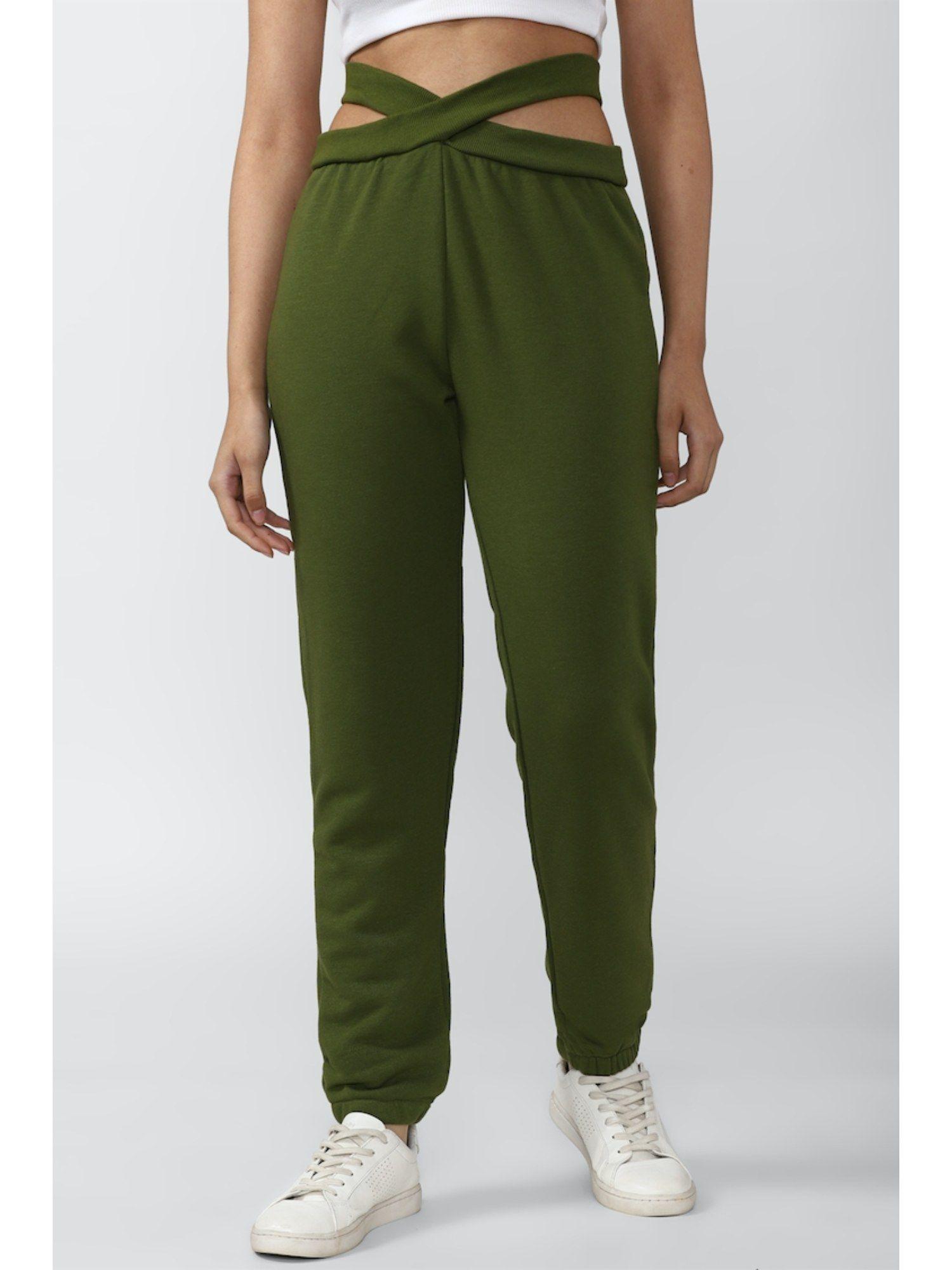 green solid pants