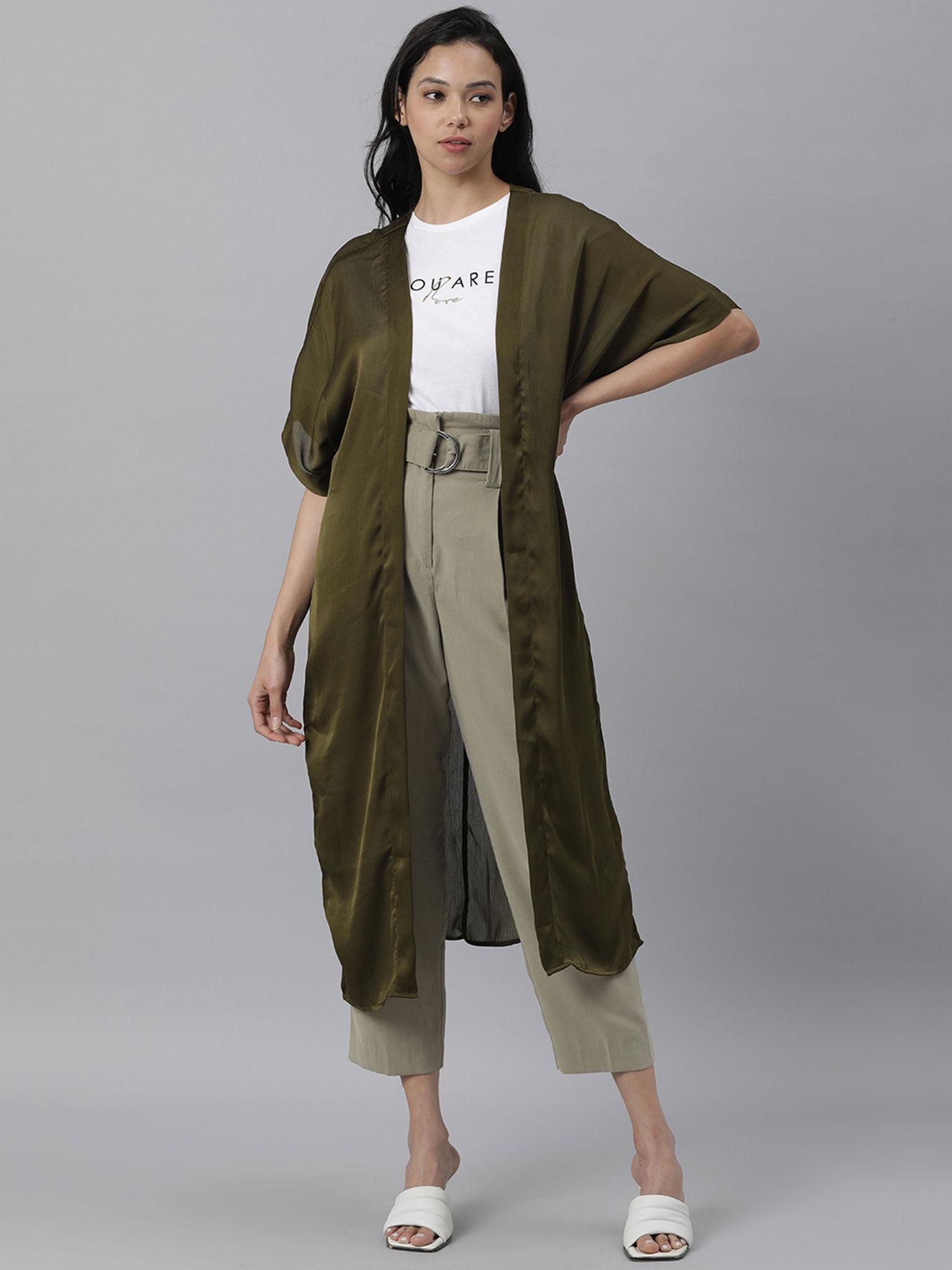 green solid plain coat