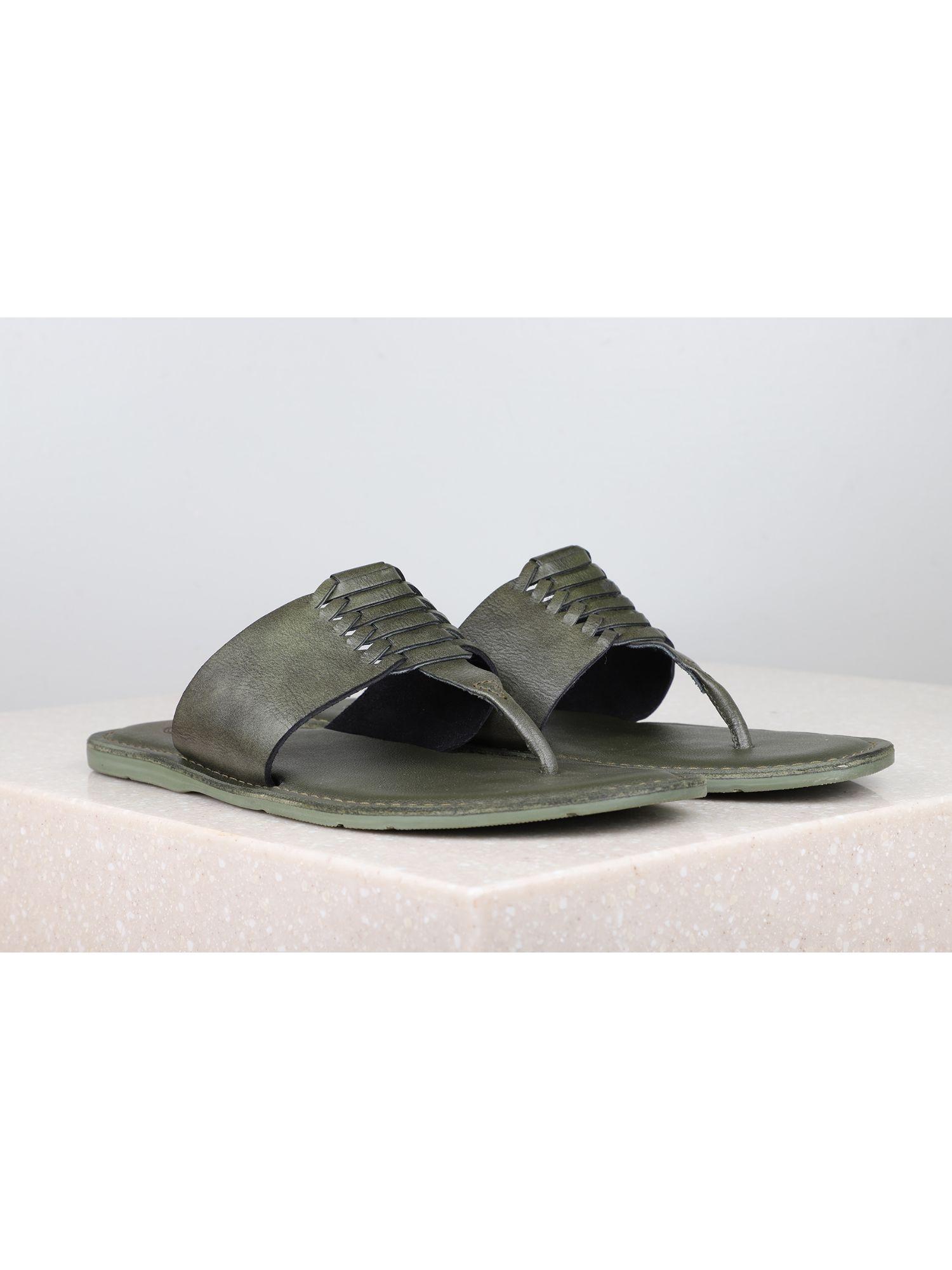 green solid-plain sandals