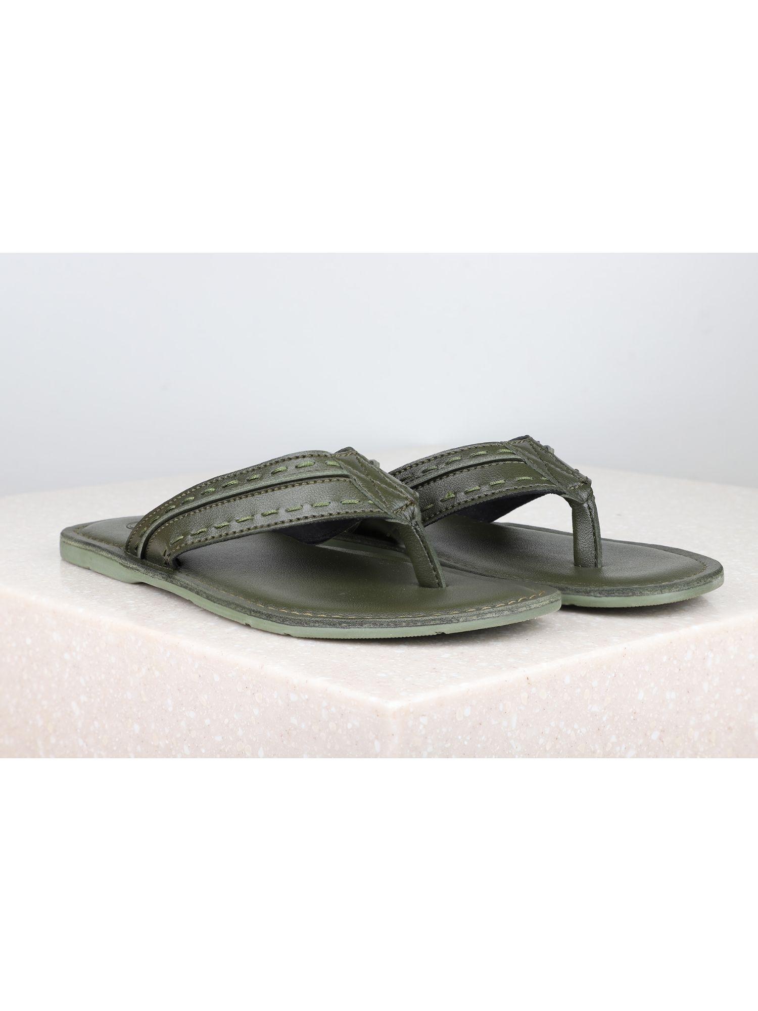 green solid-plain sandals