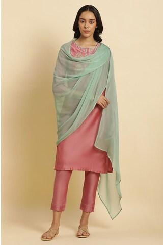 green solid polyester dupatta