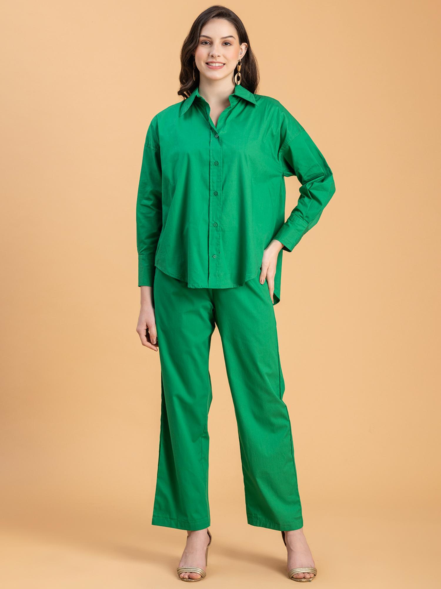 green solid pure cotton co-ord (set of 2)