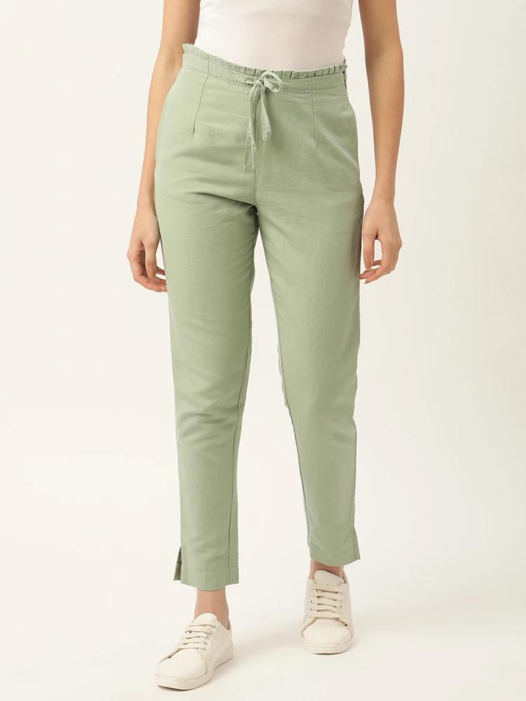 green solid regular fit trouser