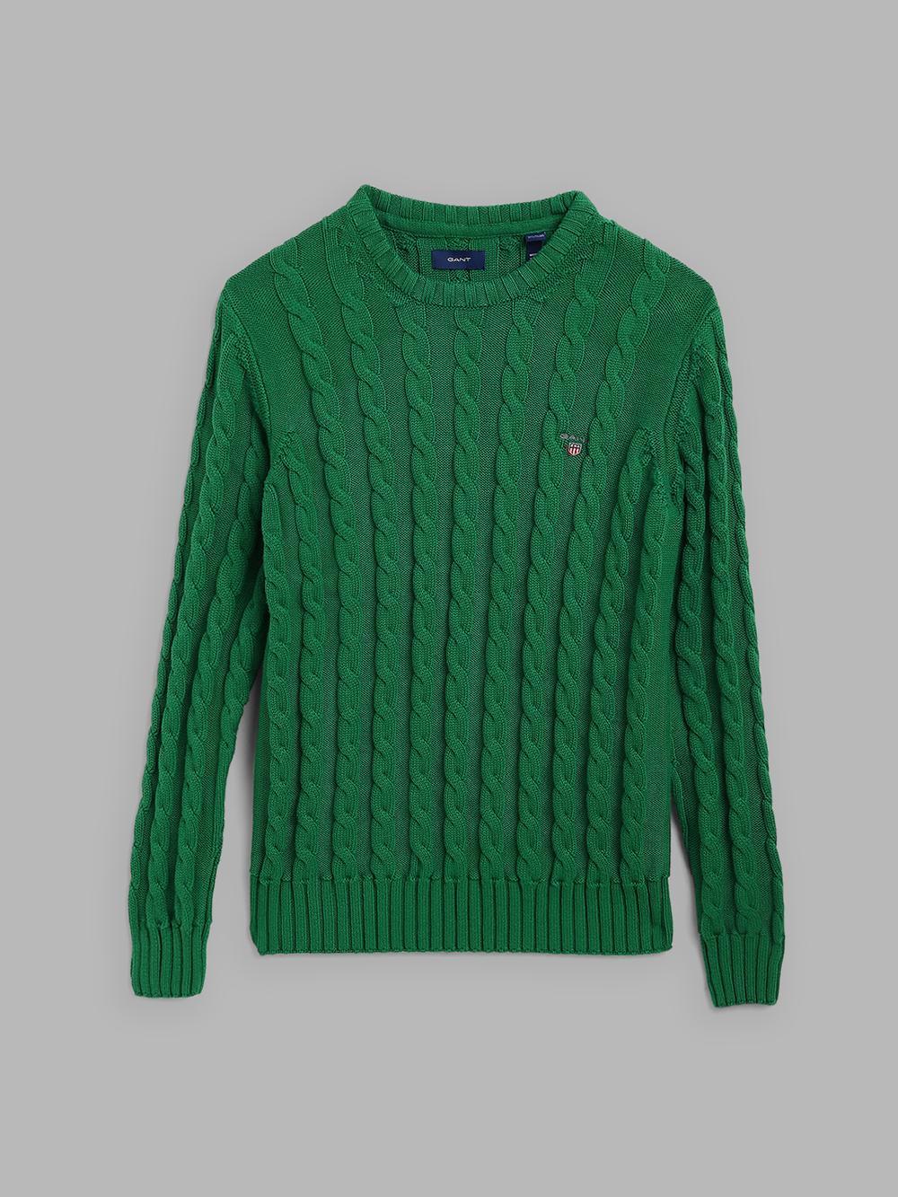 green solid round neck sweater