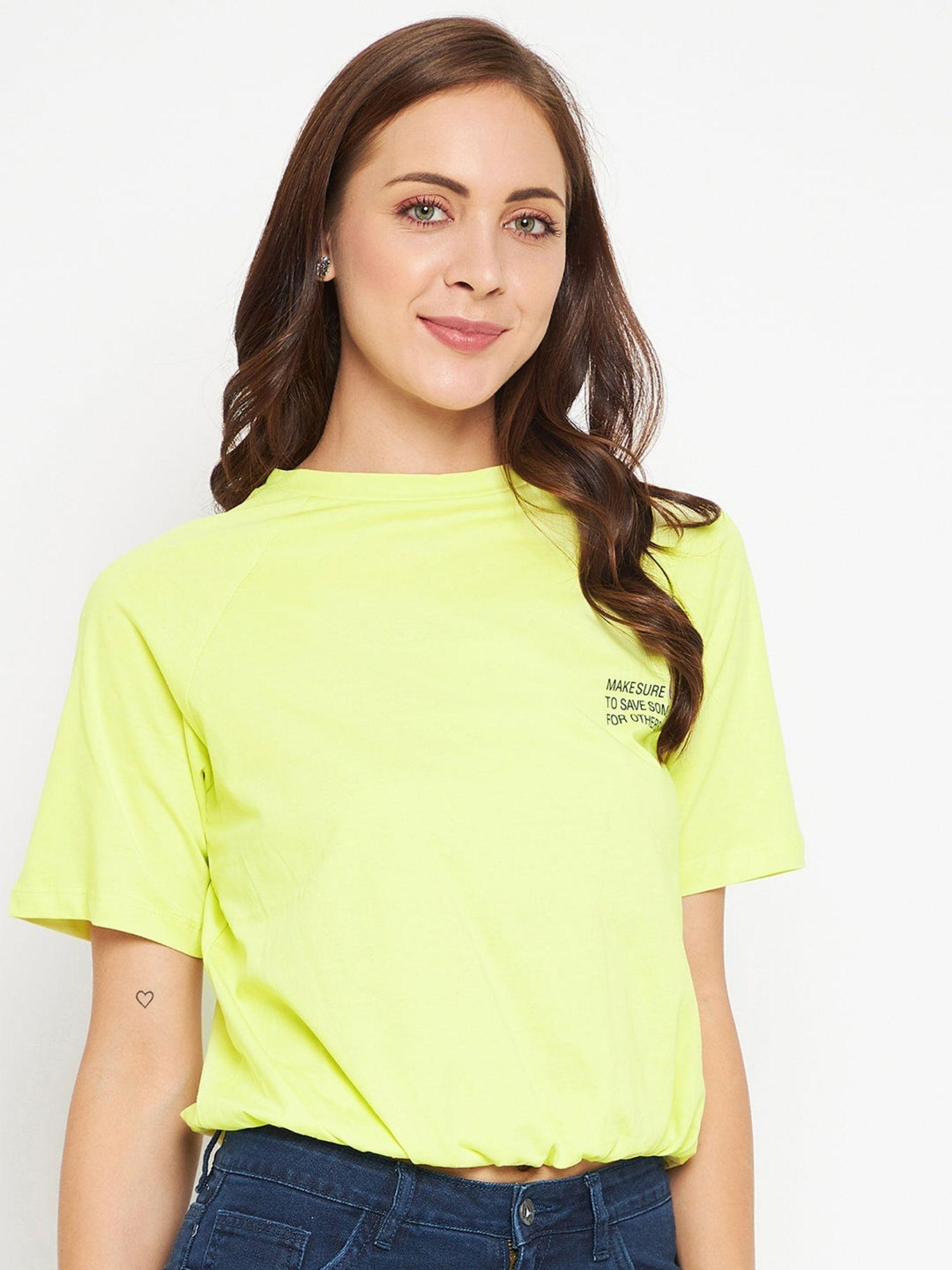 green solid round neck t-shirt green