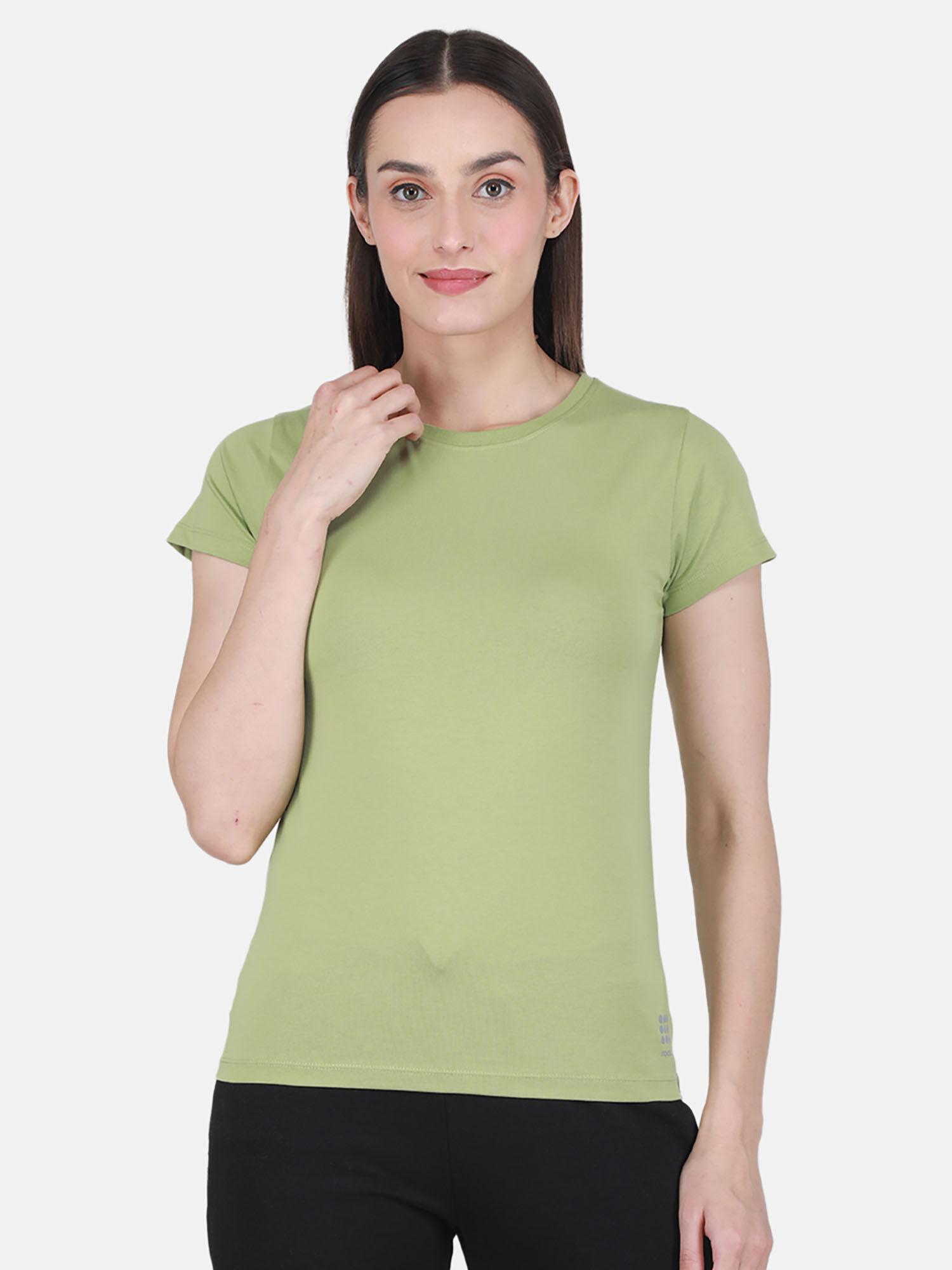 green solid round neck top