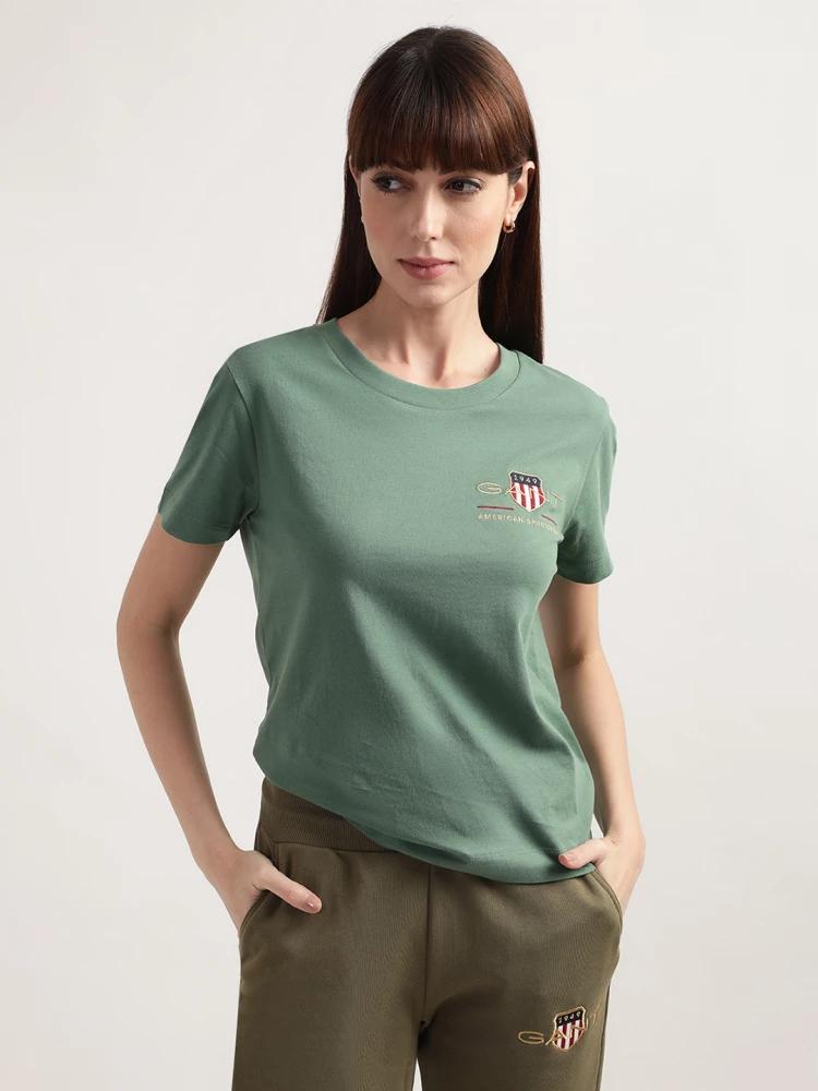 green solid round neck tshirt