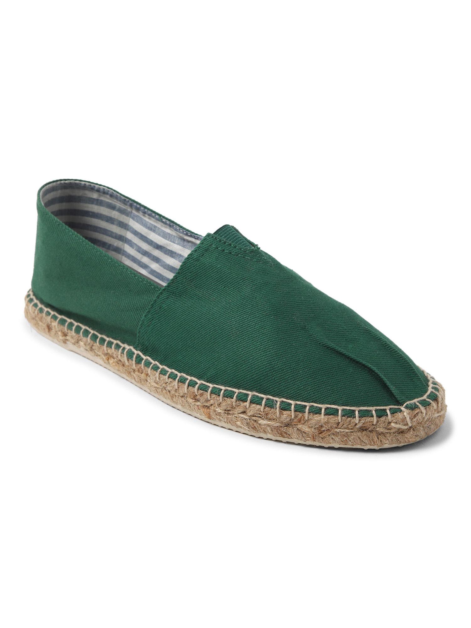 green solid round toe slip-on shoes