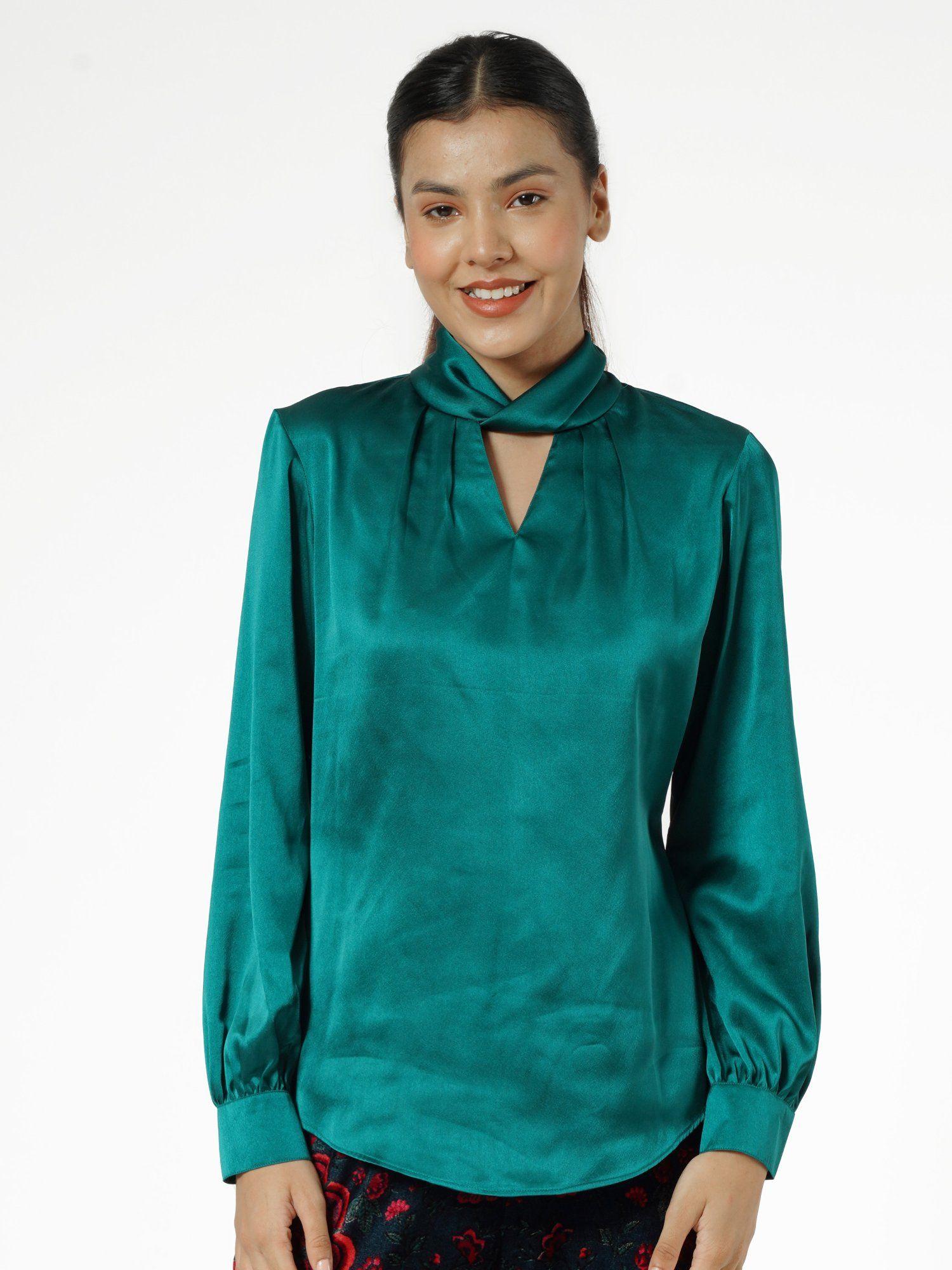 green solid satin top