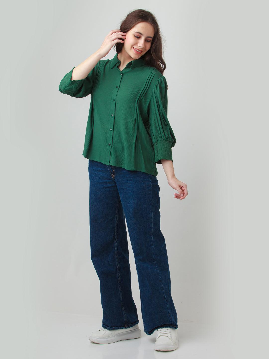 green solid shirt for women