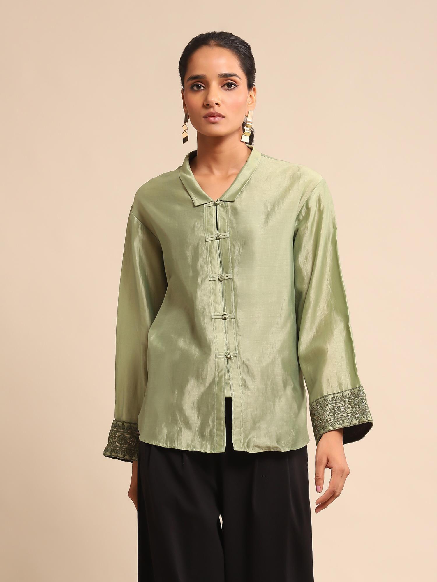 green solid shirt