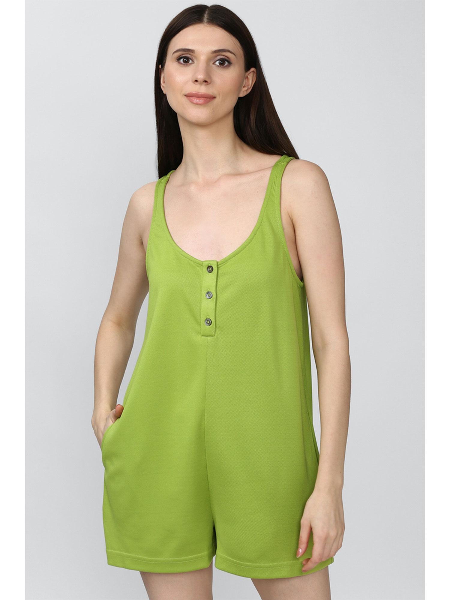 green solid short -playsuit