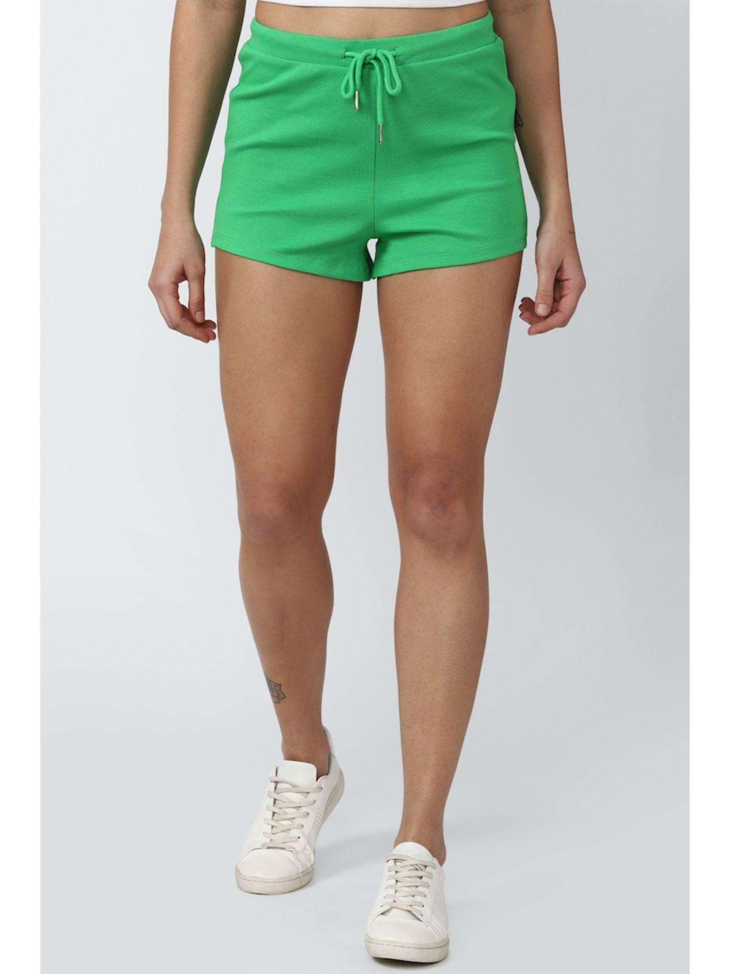 green solid shorts