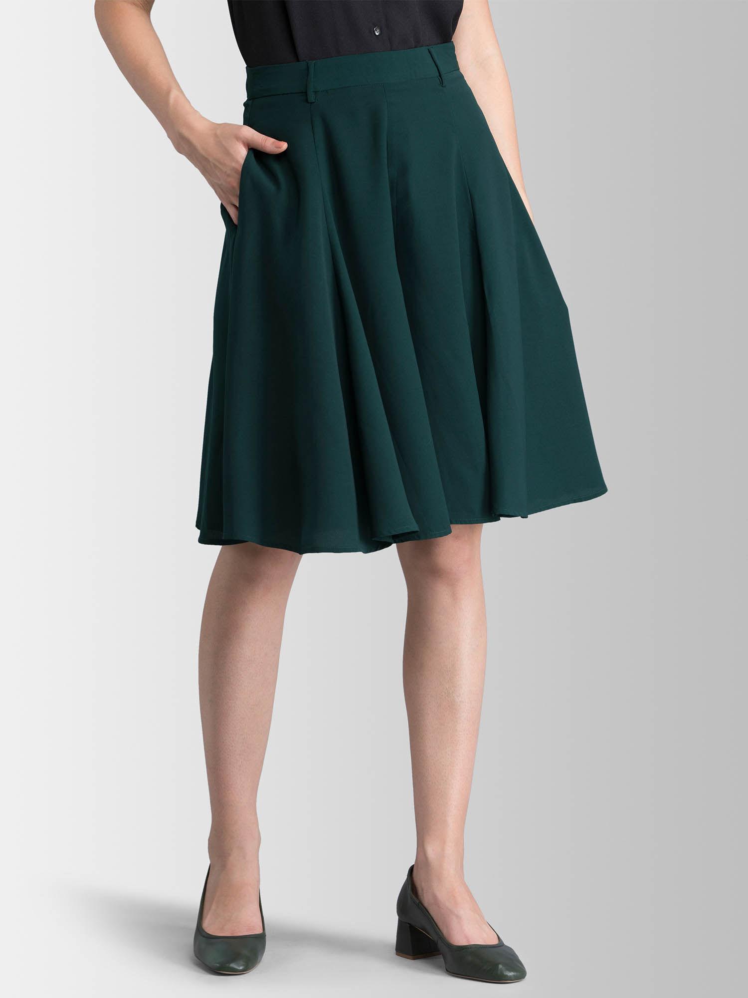 green solid skirt