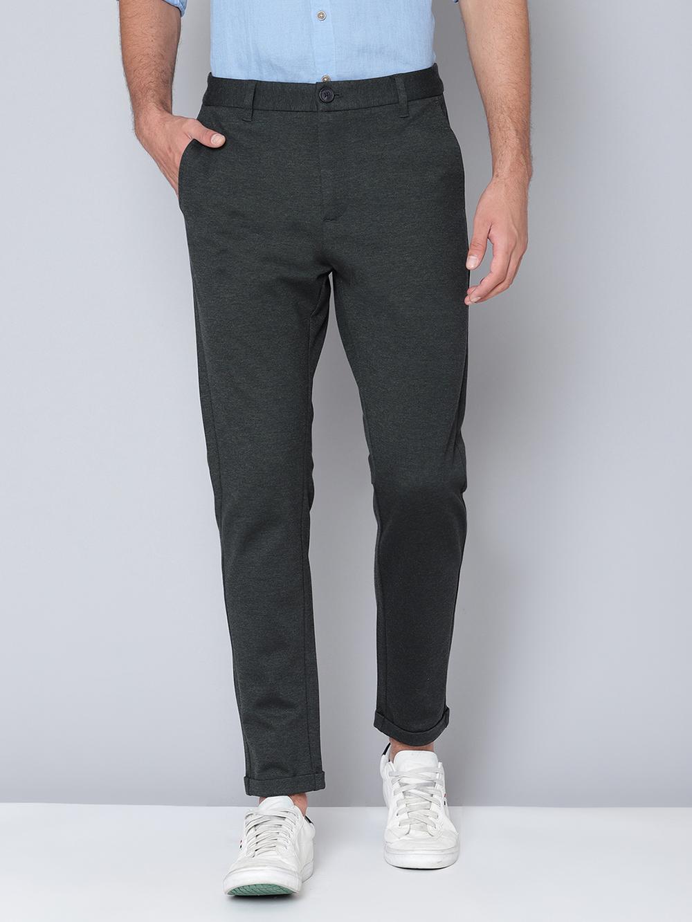 green solid slim fit trouser