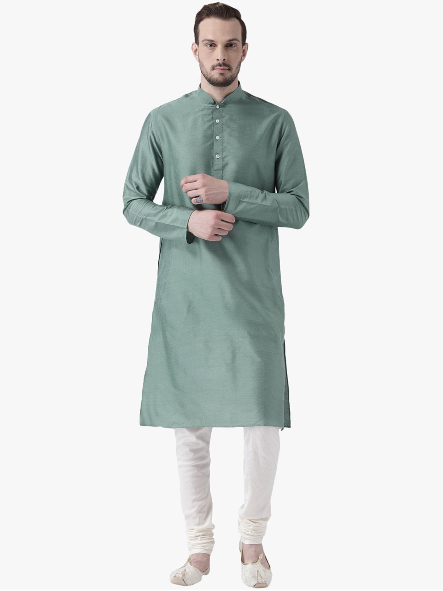 green solid straight kurta