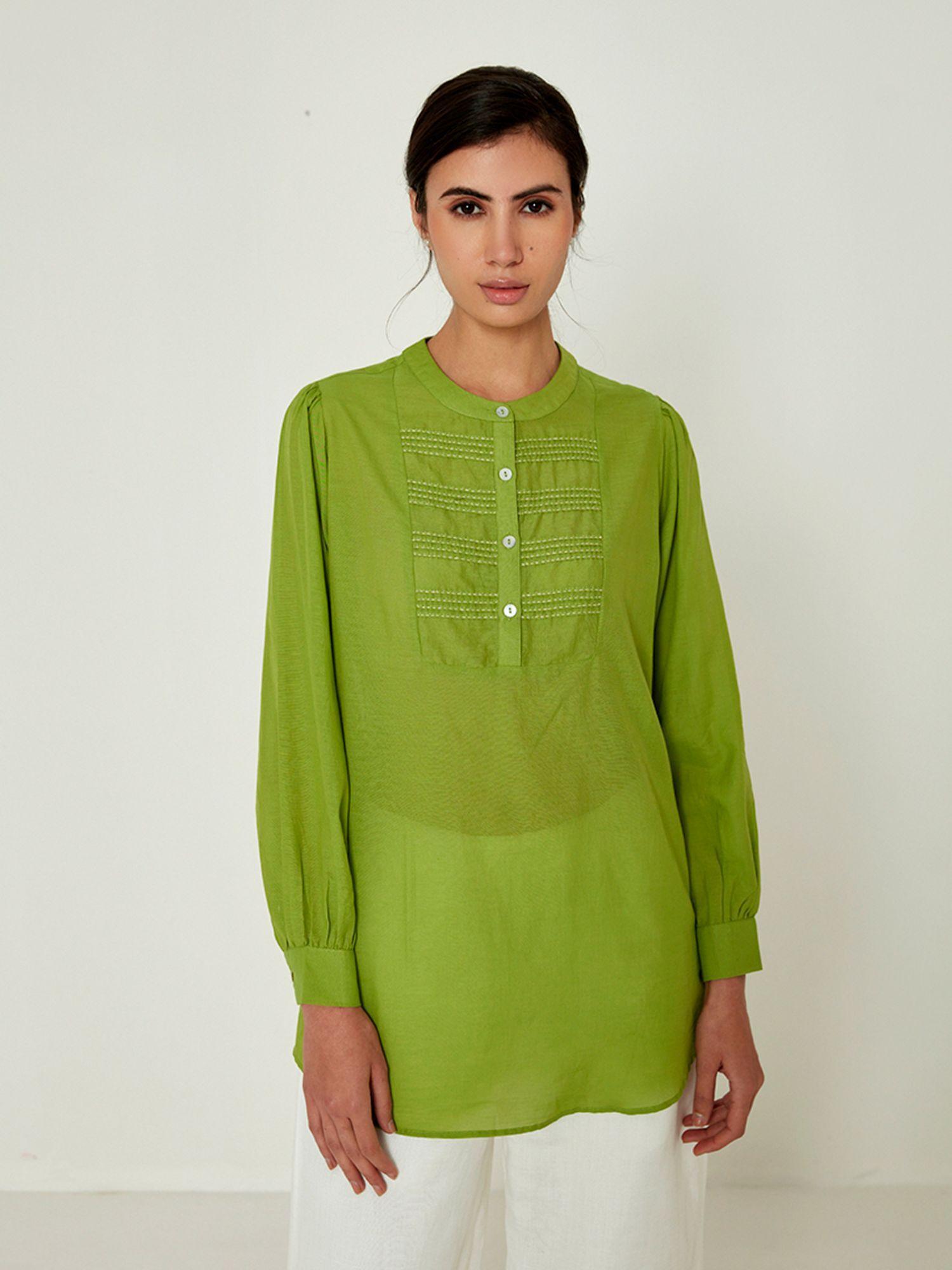 green solid straight tunic