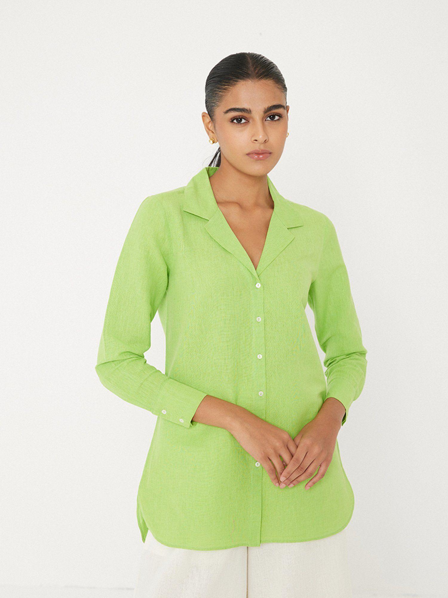 green solid straight tunic