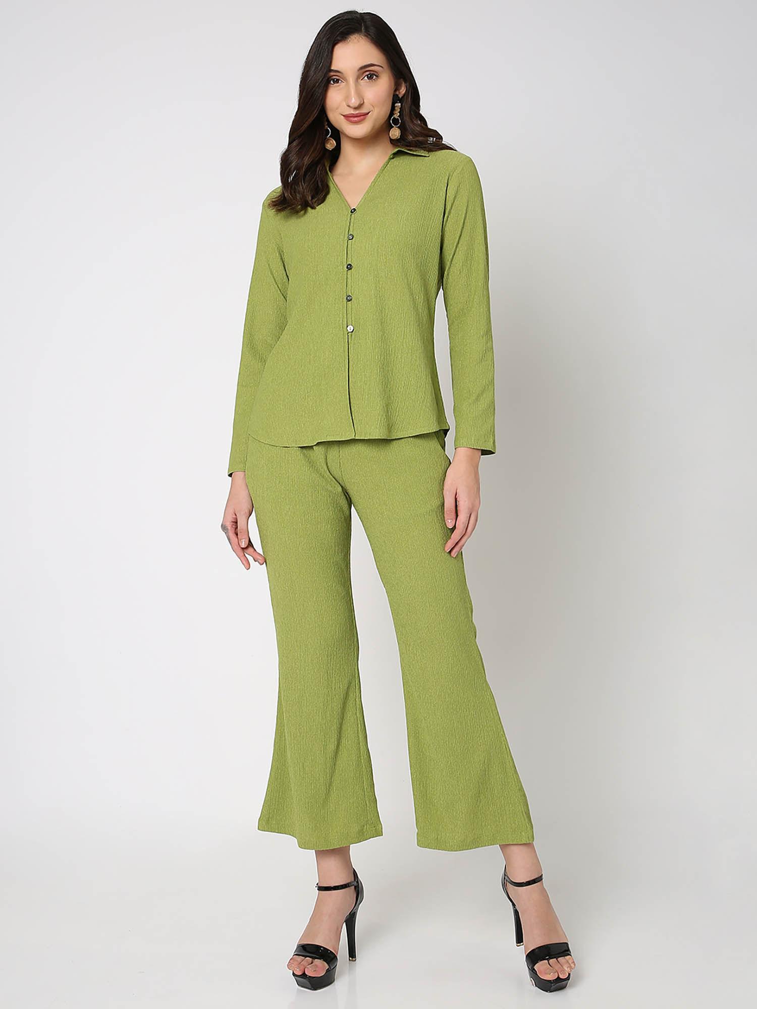 green solid textured co-ord (set of 2)