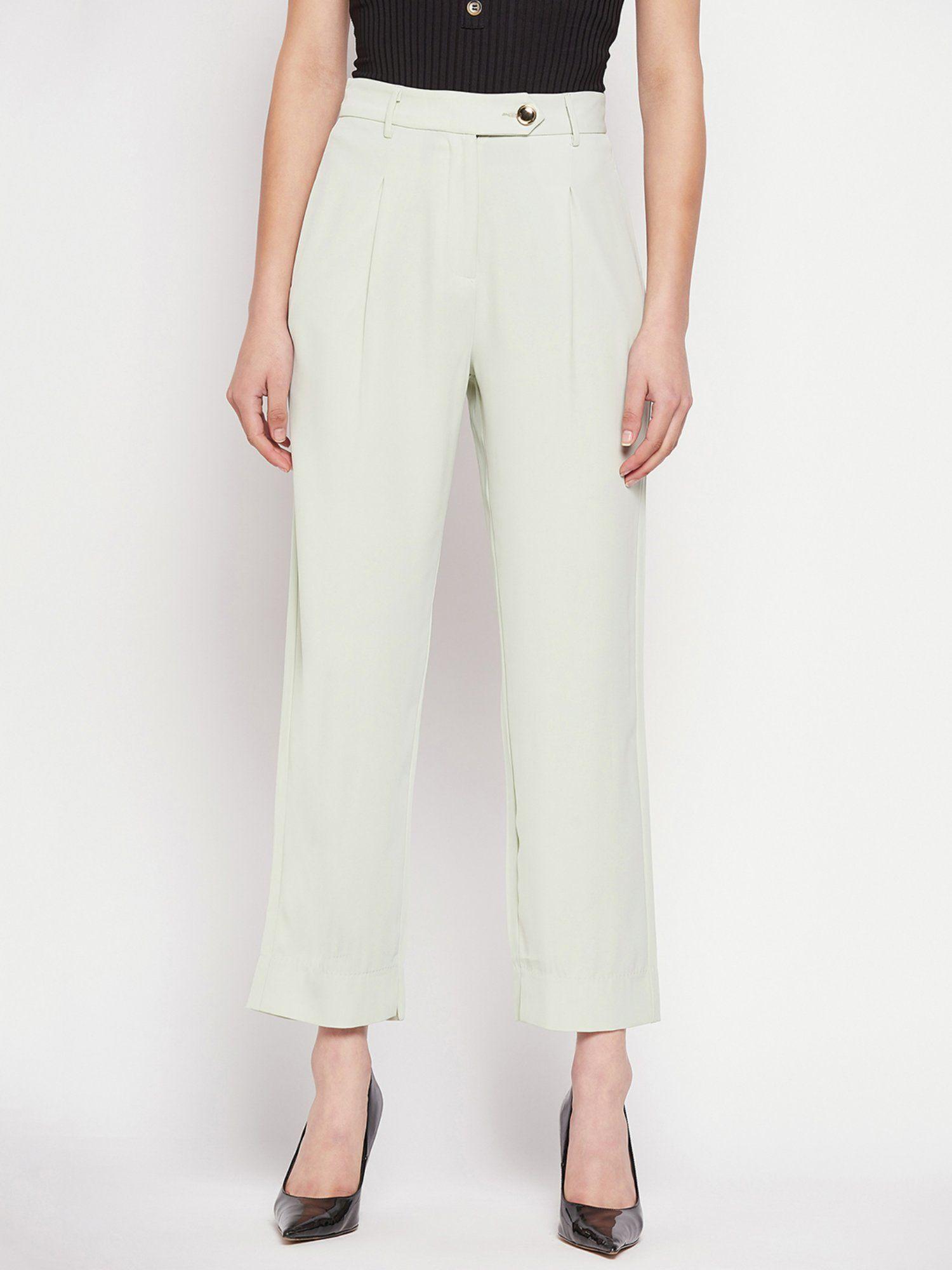 green solid trouser