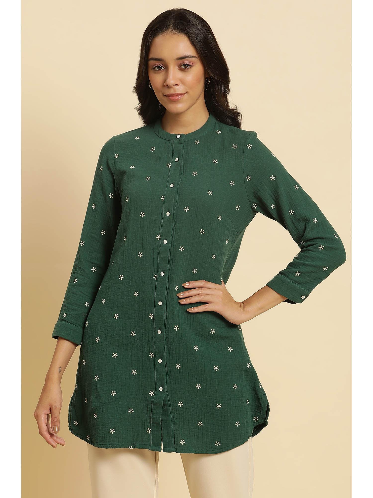 green solid tunic