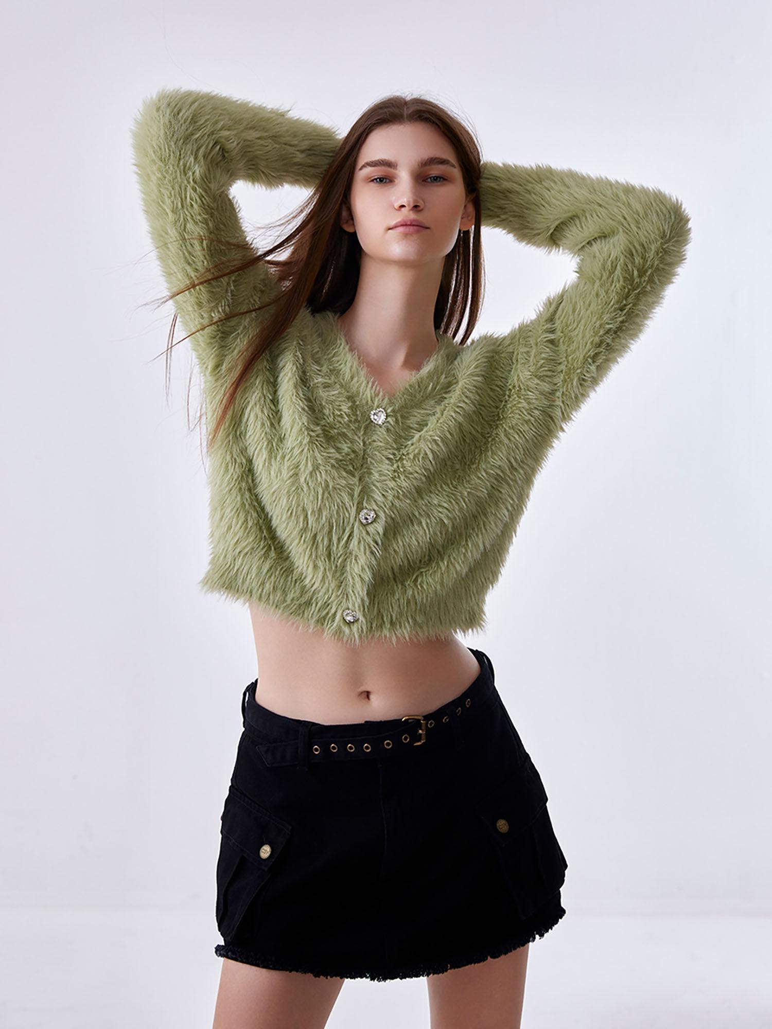 green solid v-neck cardigan