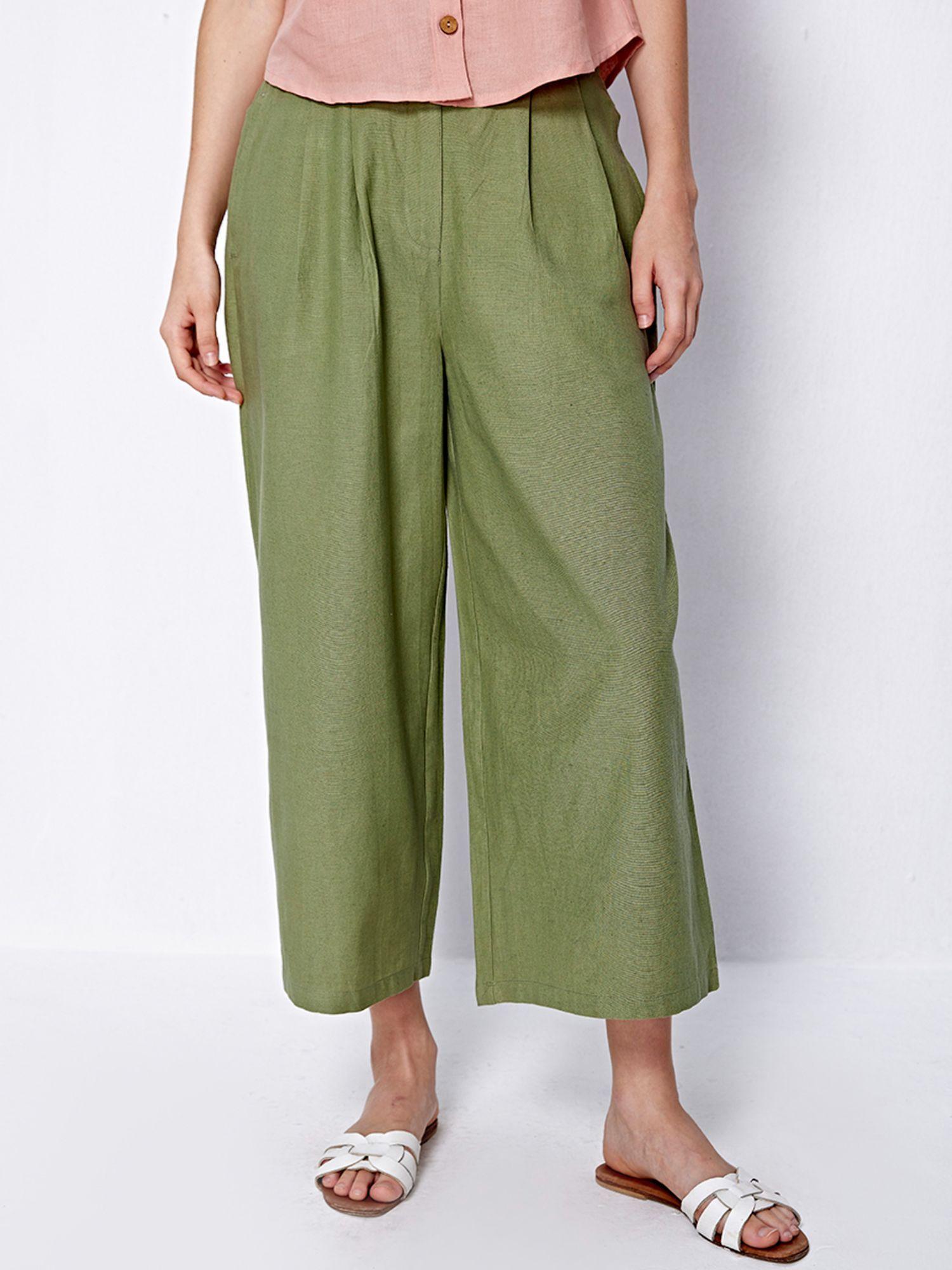 green solid wide culottes