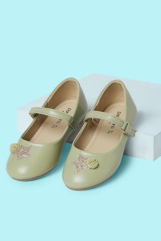 green solid with glitter trim casual girls ballerinas