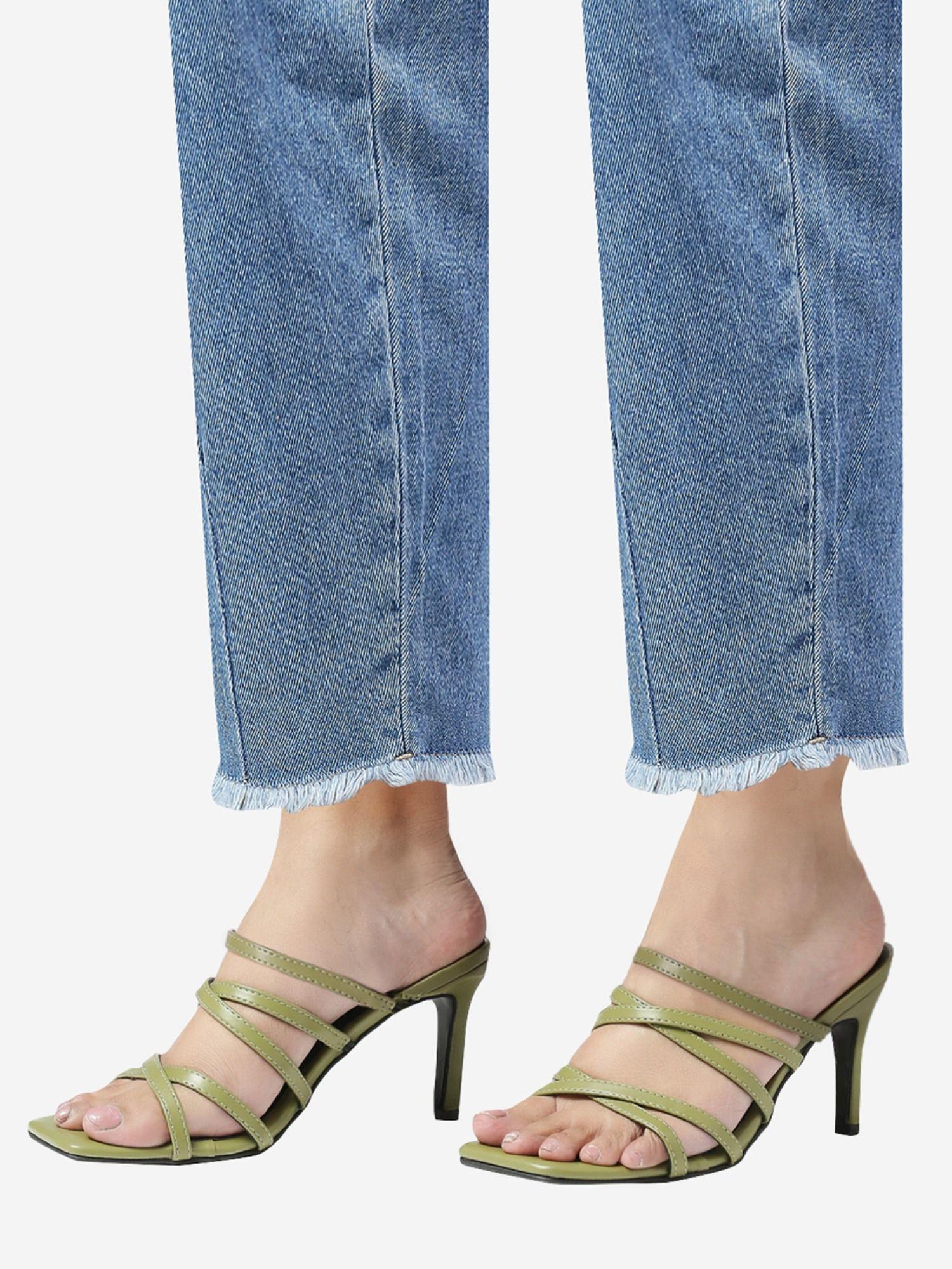 green square strappy stiletto heels