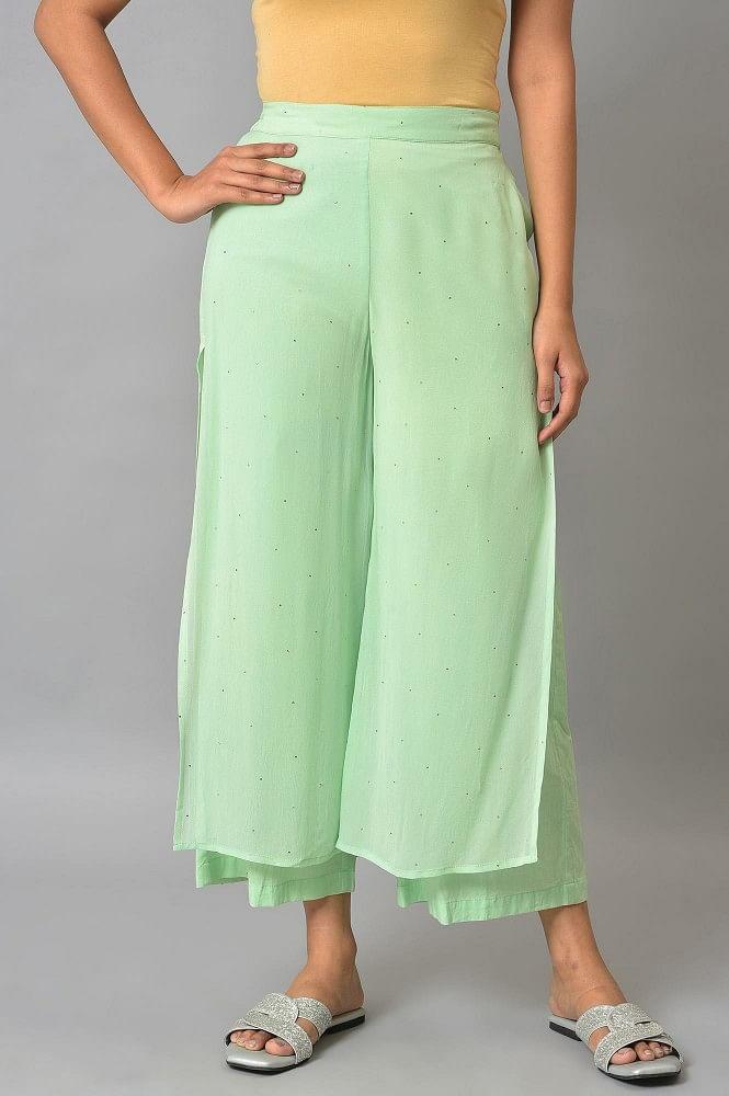 green staight fit women palazzo