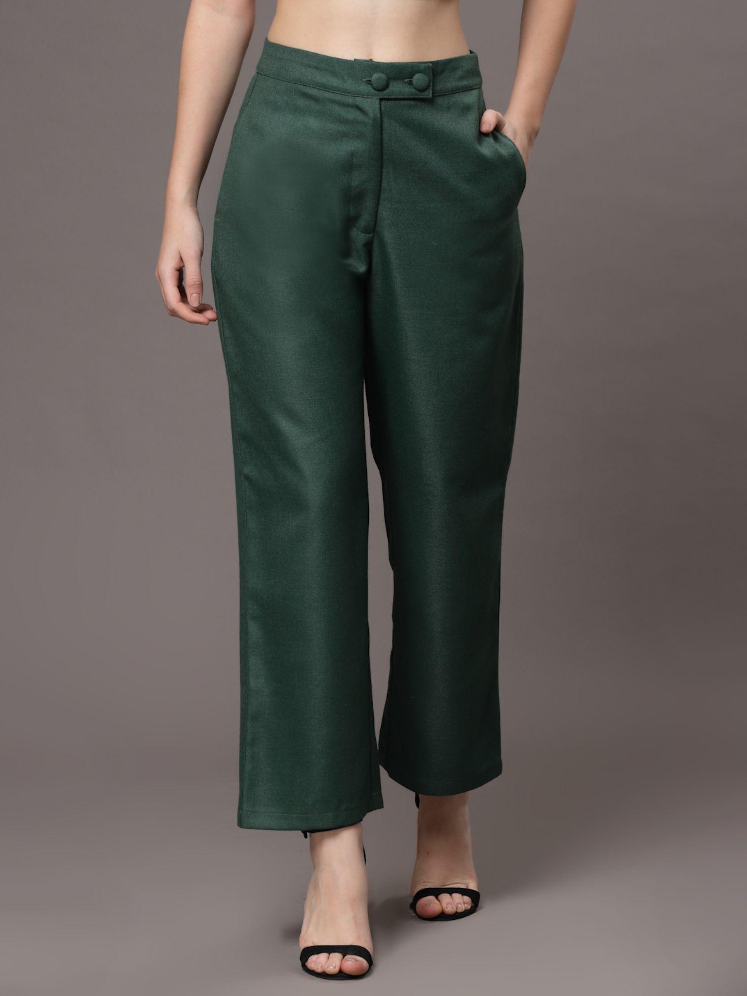 green straight fit high-rise easy wash trousers