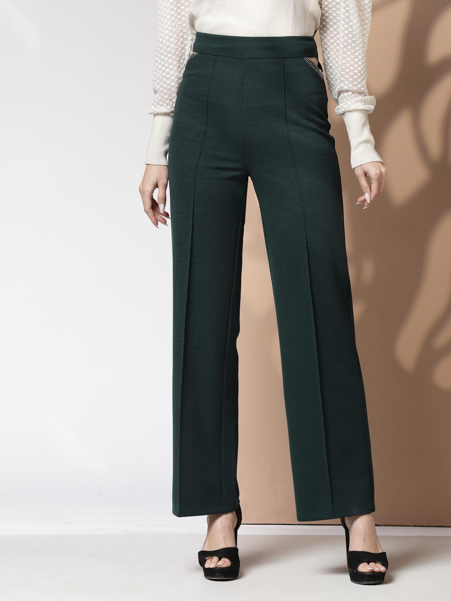 green straight fit high rise trouser