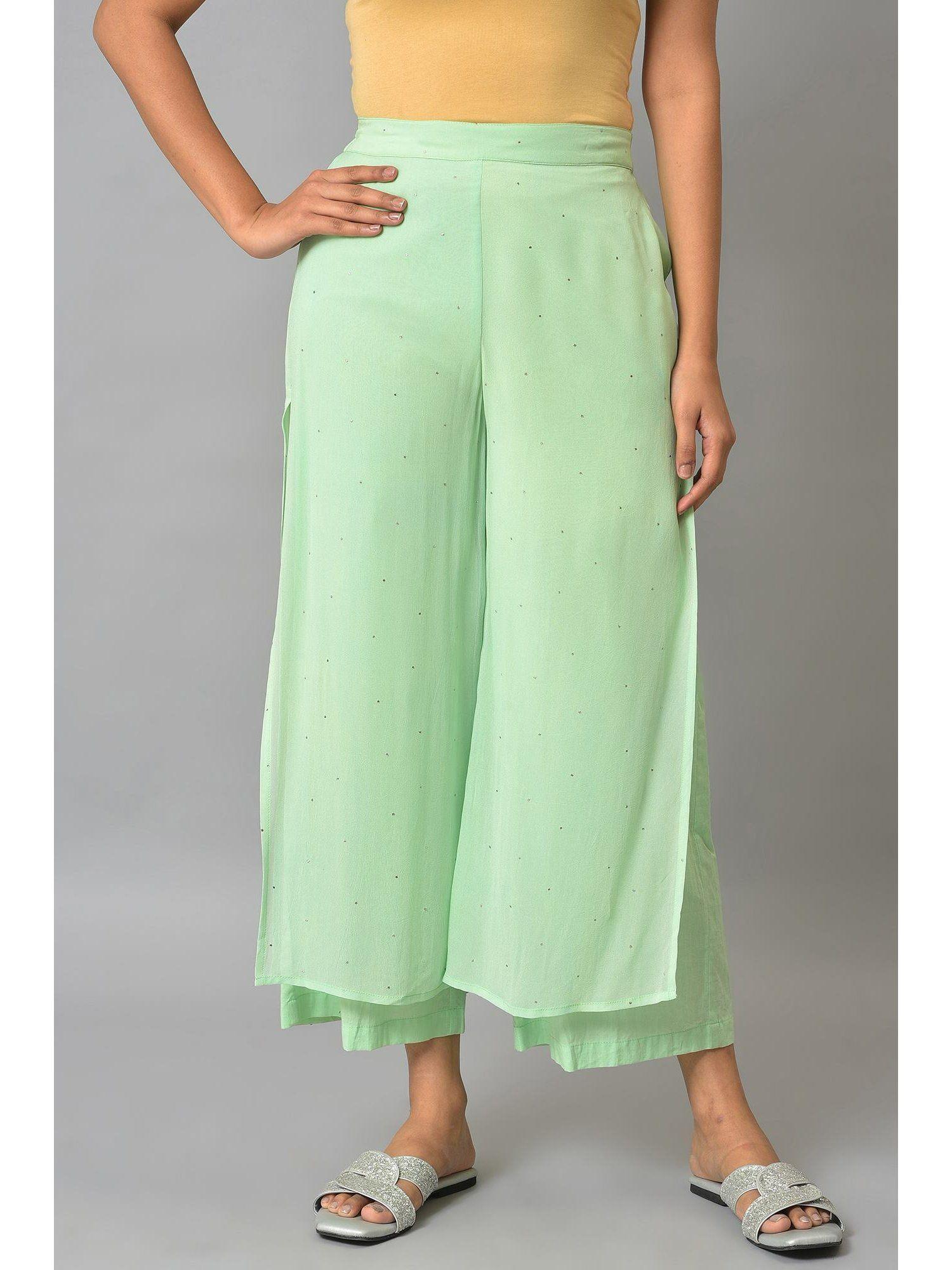 green straight fit women palazzo