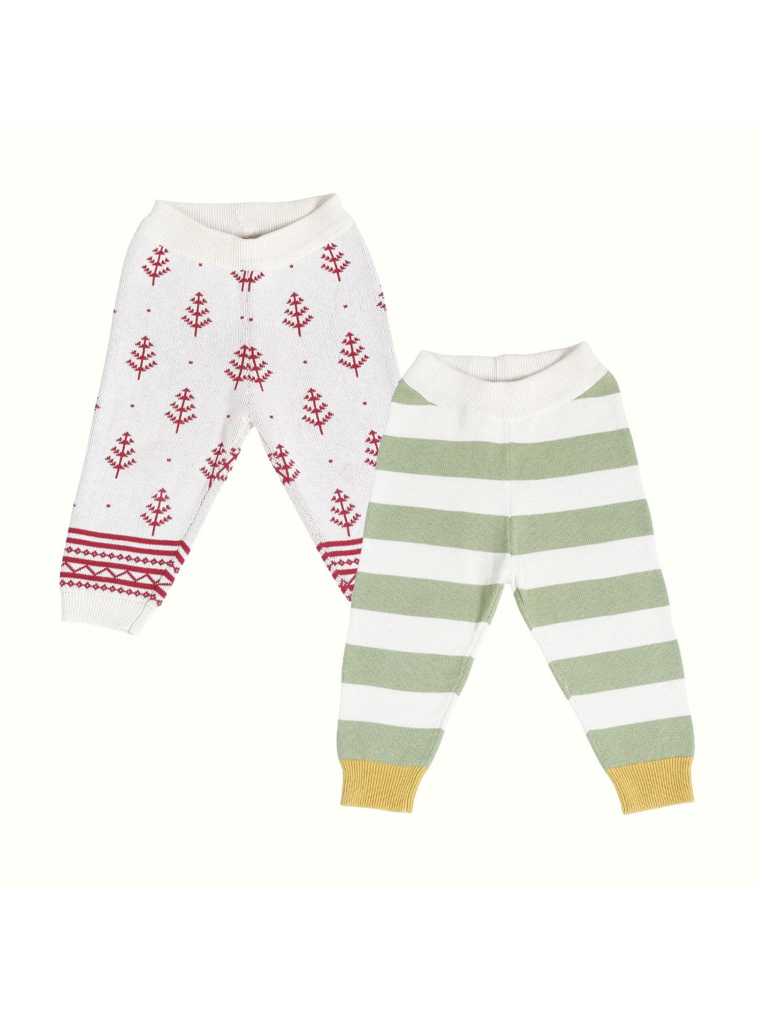 green stripe & red pine tree cotton 2 lowers (set of 2)
