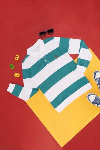 green stripe casual full sleeves polo neck boys regular fit  t-shirt