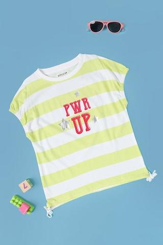 green stripe casual sleeveless round neck girls regular fit t-shirt