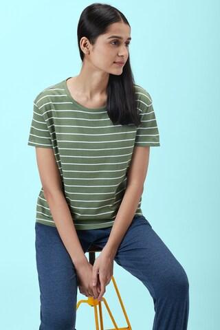 green stripe sleepwear half sleeves round neck women comfort fit top