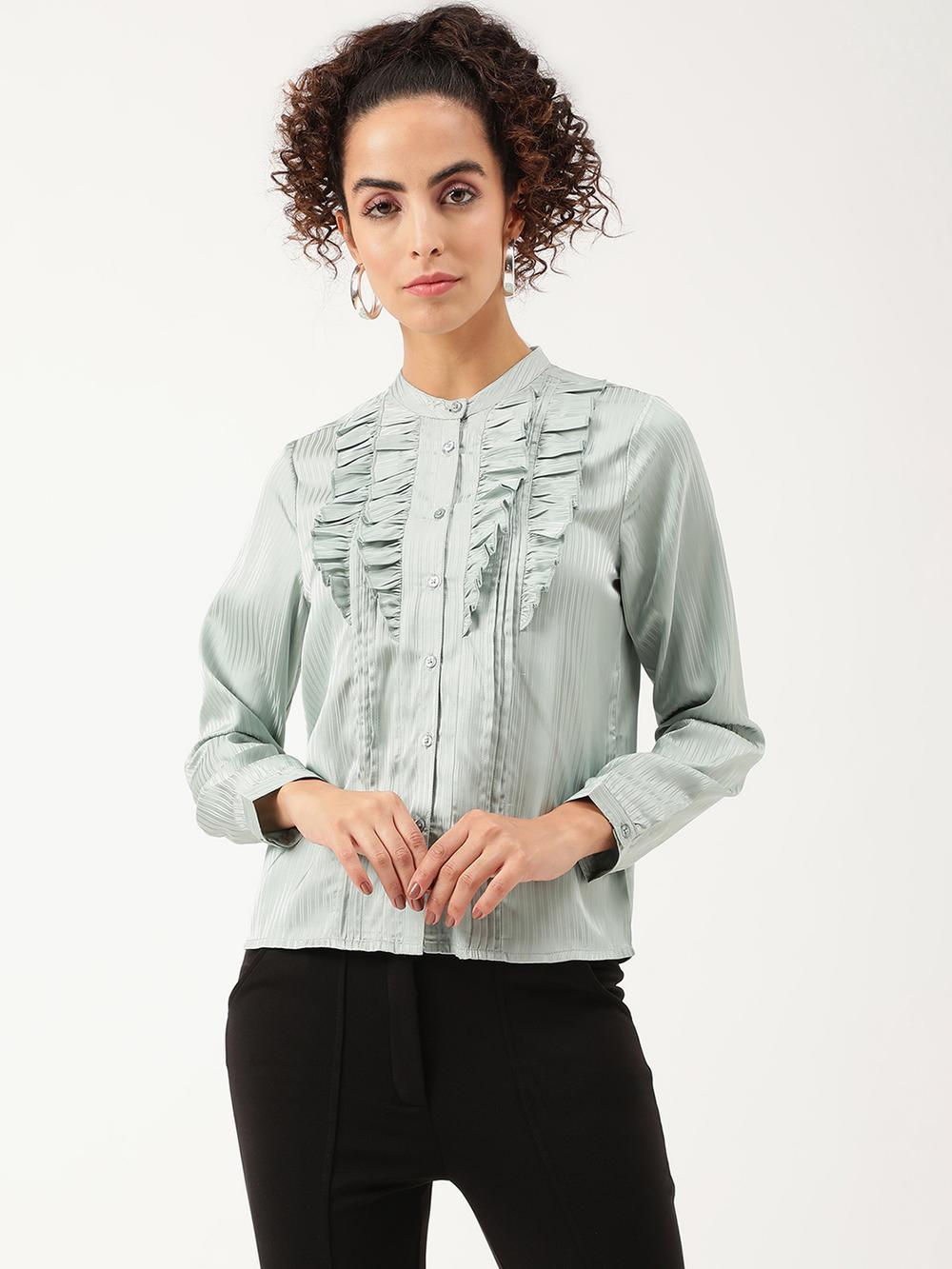green striped band collar top